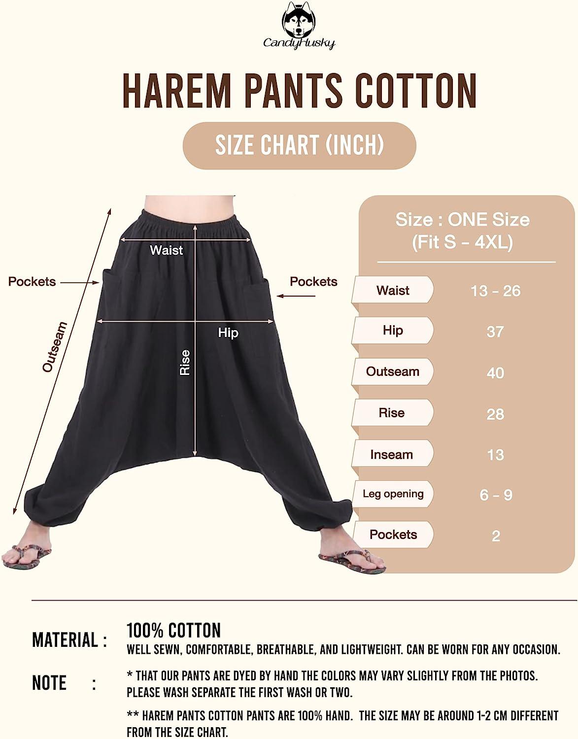 CandyHusky 100% Cotton Hippie Gypsy Boho Baggy Pants Harem Pants for Men Women  Yoga Pants Aladdin Pants One Size Fits Most Black