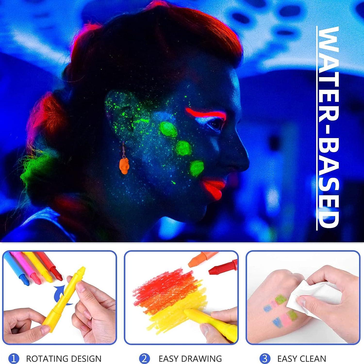 6pcs Non-Toxic Luminous Face Paint Crayons Glow Body Paint For Kids  Washable Halloween Party Making Up Fluorescent Body Markers