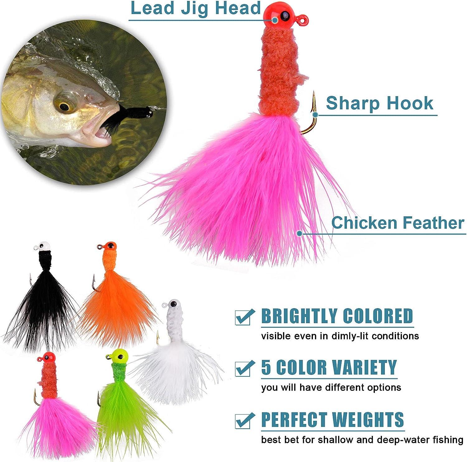 25 Piece Crappie jig Head Fishing Hook with Feather Fly Fishing