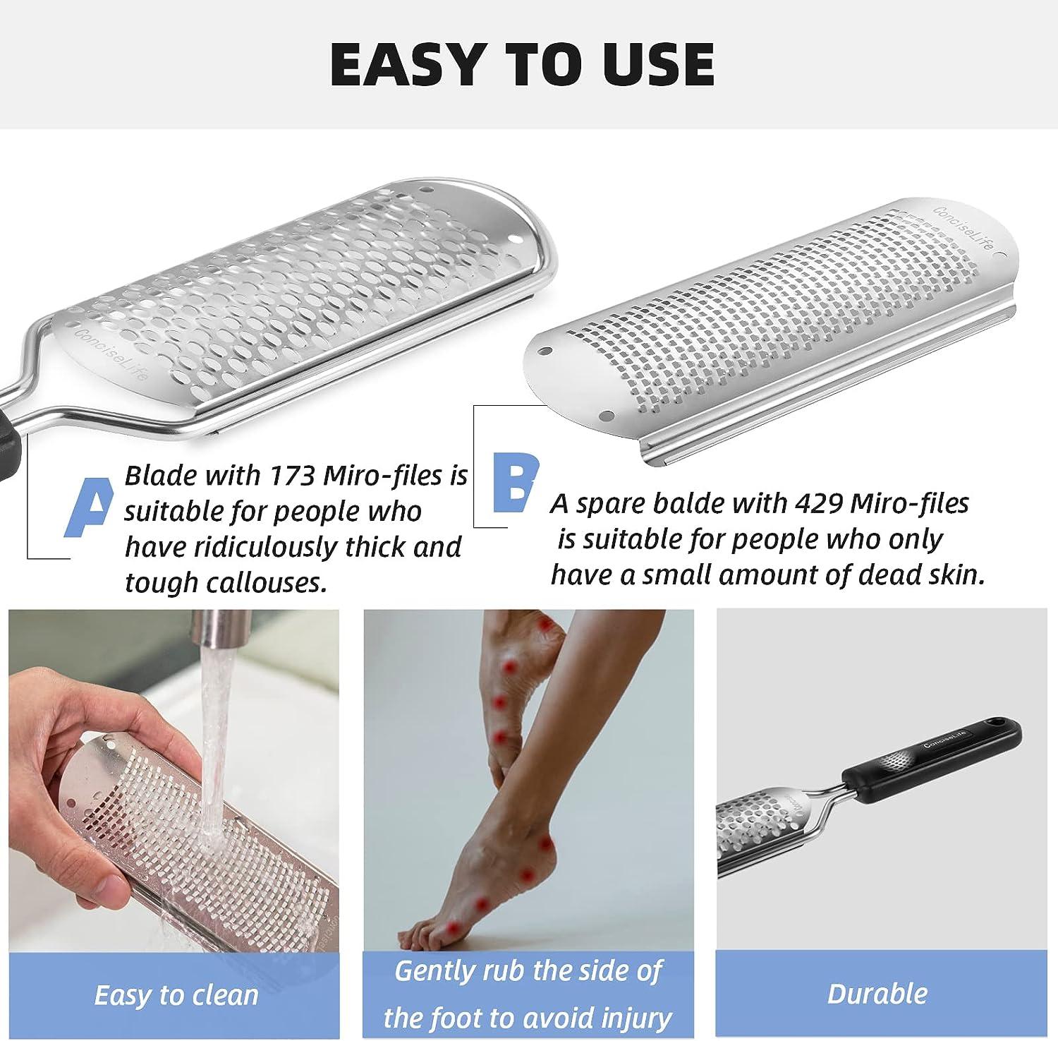 Foot File Callus Remover for Feet with 1 pcs Smaller Holes Replacement  Blade Colossal Metal Surface Pedicure Tools for Dead Skin Professional  Stainless Steel Foot Scrubber by ConciseLife