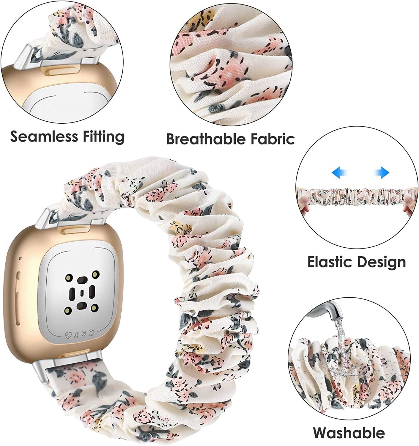  Liwin Scrunchies Bands Compatible with Fitbit Sense/Versa 3,  Bands for Women and Girls, Elastic Printed Strap Accessories Replacement  Scrunchy Wristband for Sense / Versa 3 Smartwatch : Cell Phones &  Accessories