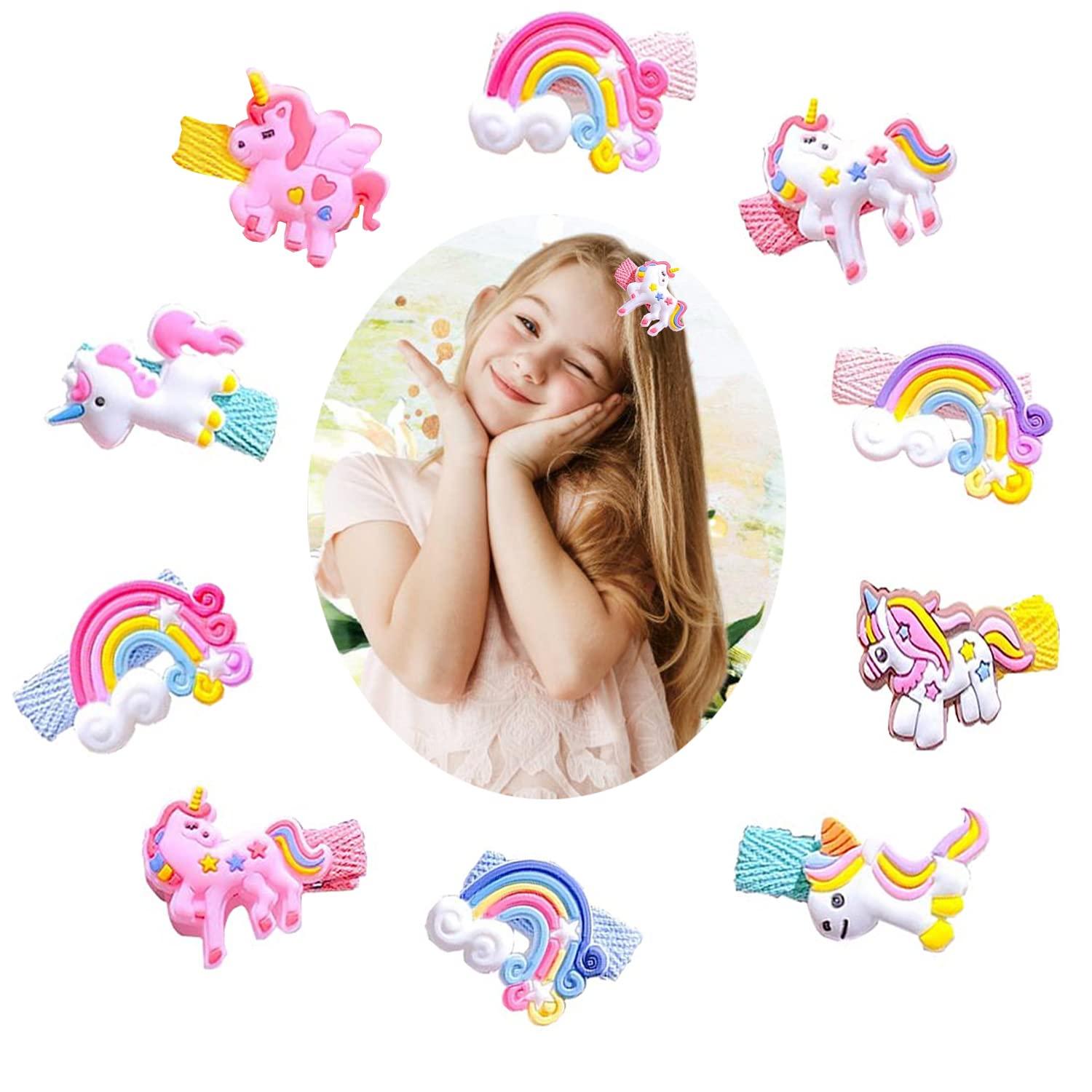 Hair Clips for Girls 10 Pcs Cute Animals Unicorn Horses Hair Accessories  Colourful Barrettes Hair Pins for Kids Baby Little Girls Children Birthday  Christmas Day Gift L (Pack of 10) A