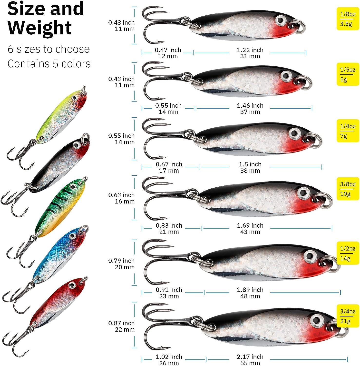 THKFISH Fishing Lures Fishing Spoons Trout Lures Saltwater Spoon Lures Casting  Spoon for Trout Bass Pike Walleye 1/8oz 1/5oz 1/4oz 3/8oz 1/2oz 3/4oz 5pcs  Color 1# 3/4oz(21g)* 5pcs