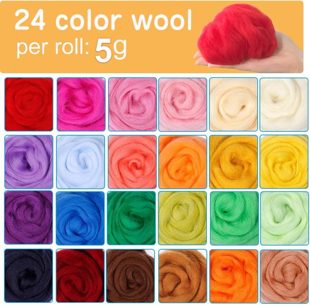 24 Wool Roving, Felting Wool, Needle Felting Kit, Wool Roving for