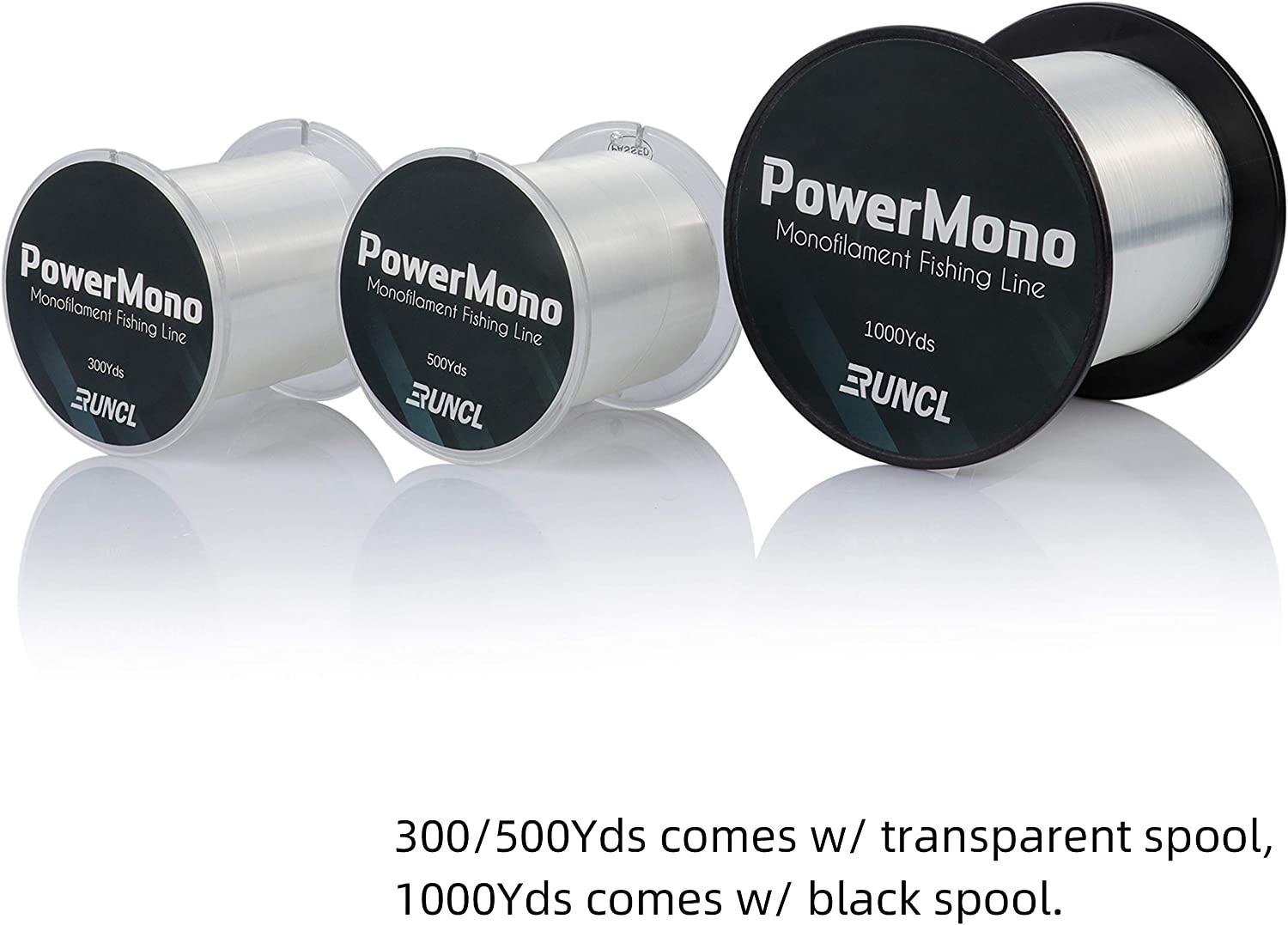 RUNCL PowerMono Fishing Line, Monofilament Fishing Line 300/500/1000Yds -  Ultimate Strength, Shock Absorber, Suspend in Water, Knot Friendly - Mono  Fishing Line 3-35LB, Low- & High-Vis Available A - Clear 6LB(2.7kgs)/0.20m