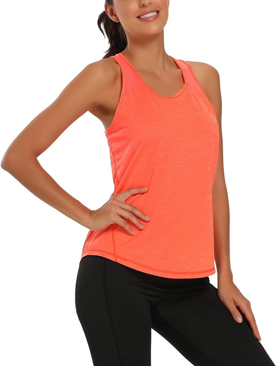 Aeuui Womens Workout Tops for Women Racerback Tank Tops Mesh Yoga Shirts  Athletic Running Tank Tops Sleeveless Gym Clothes Orange Small