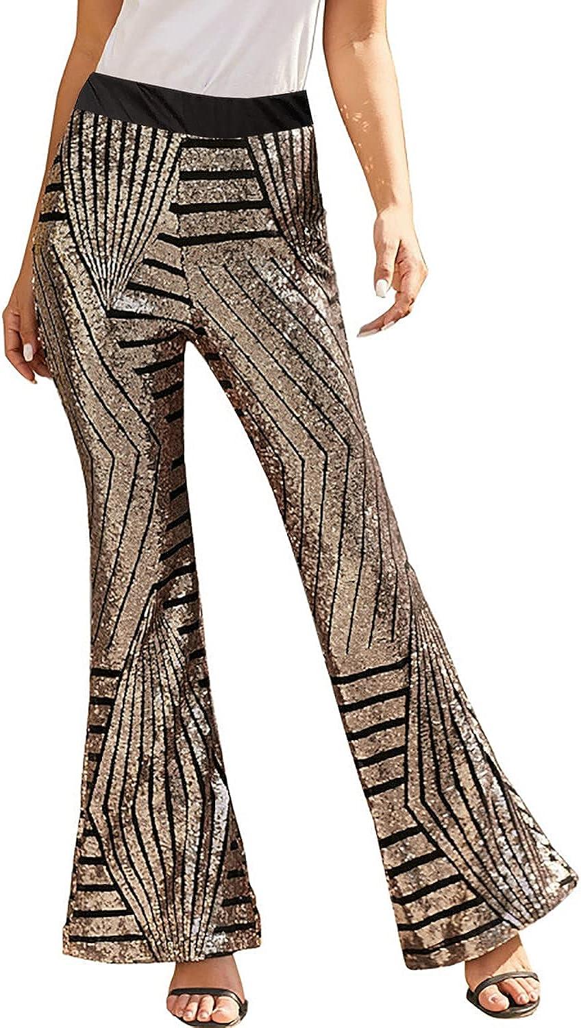 Women Sequin Flare Pants High Waisted Wide Leg Shiny Glitter Bell Bottoms 70s  Fashion Sparkly Trousers for Disco Party Night, Black, Small : :  Clothing, Shoes & Accessories