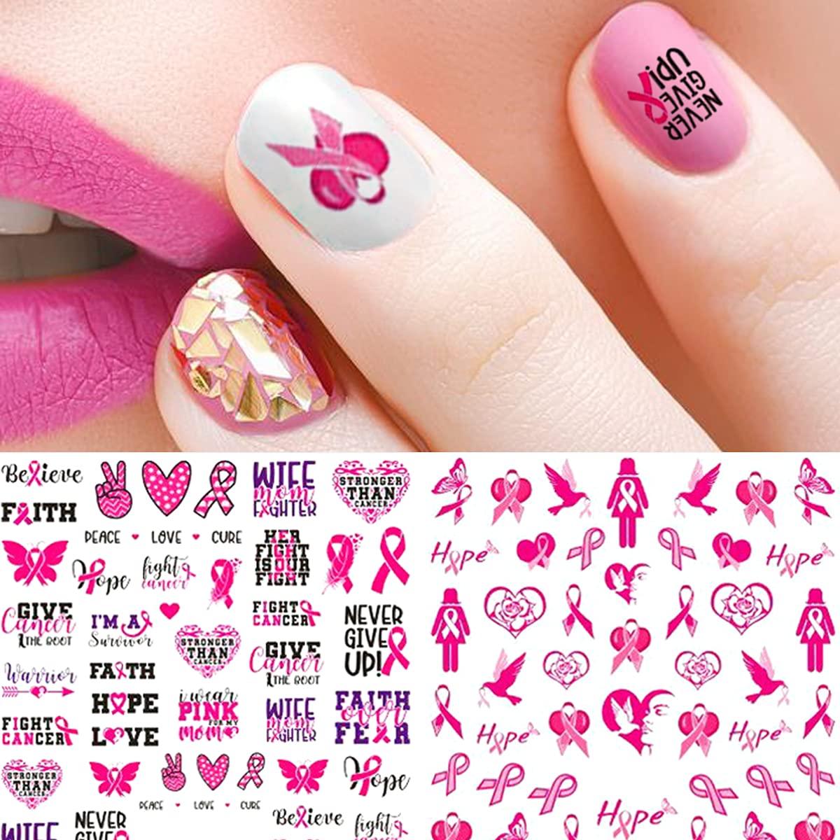  Breast Cancer Nail Art Stickers 3D Self-Adhesive Nail Decals  Pink Ribbon Nail Stickers Nail Art Supplies Heart Breast Cancer Awareness Nail  Designs for Nail Art Decoration DIY Manicure Tips 6 Sheets 