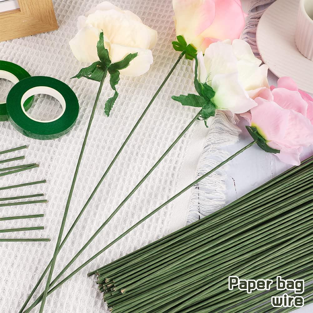 100pcs Floral Wire Stems Crochet Projects Flower DIY Wreath Making Iron  Green White Coffee Bouquet Accessories Paper Wrapped - AliExpress