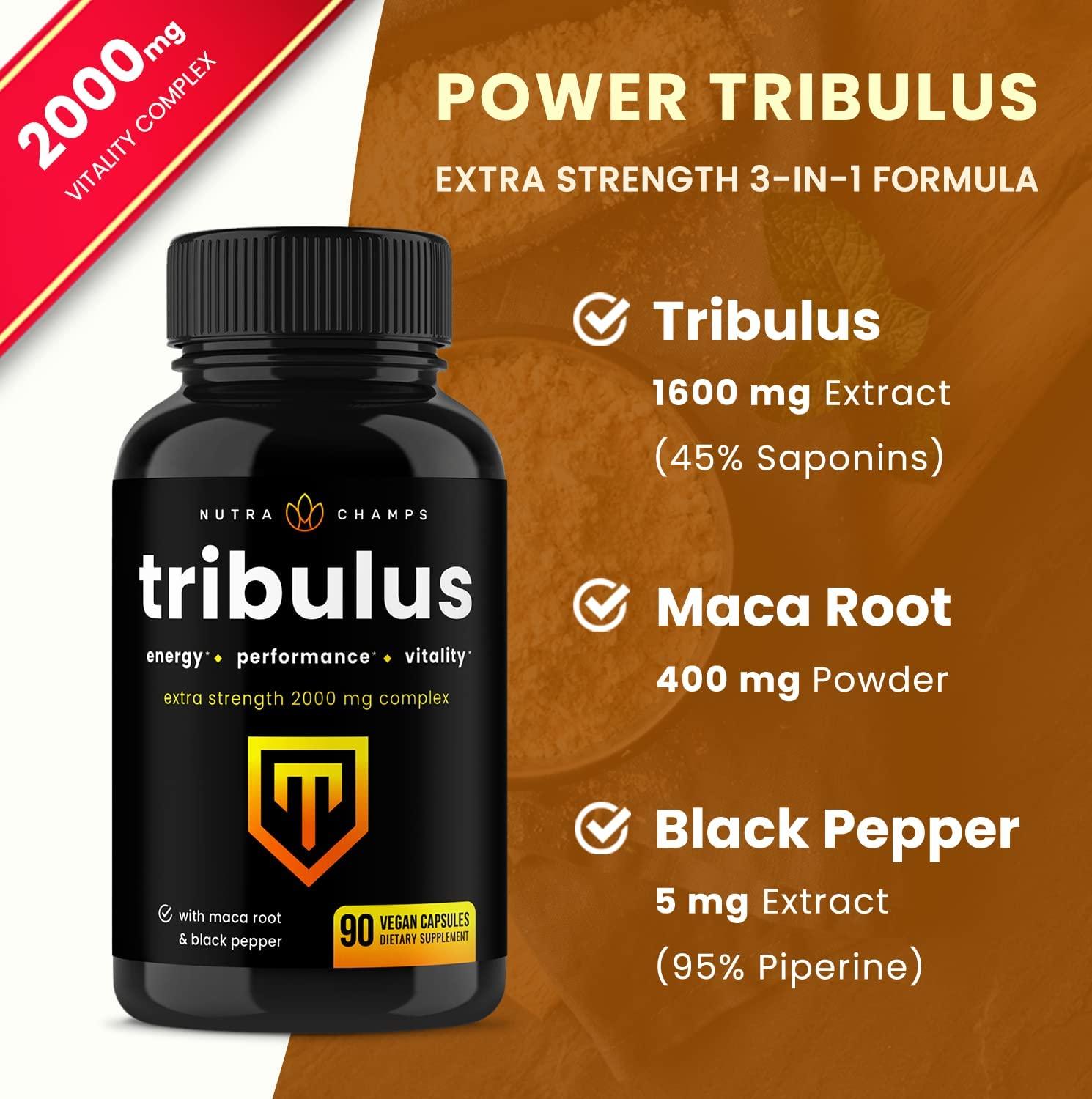 Tribulus Terrestris 2000mg Supplement Extra Strength Saponins Enhanced Absorption With Maca 8670