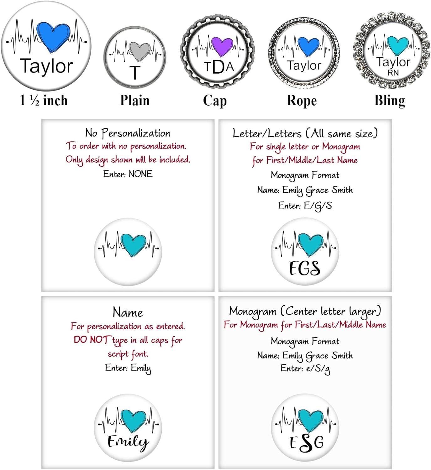 EKG Heart Stethoscope Tag - 10 Design Colors, Adjustable Yoke or Tube Id  Label, Personalized Name Monogram Occupation, Nurse Doctor Gift