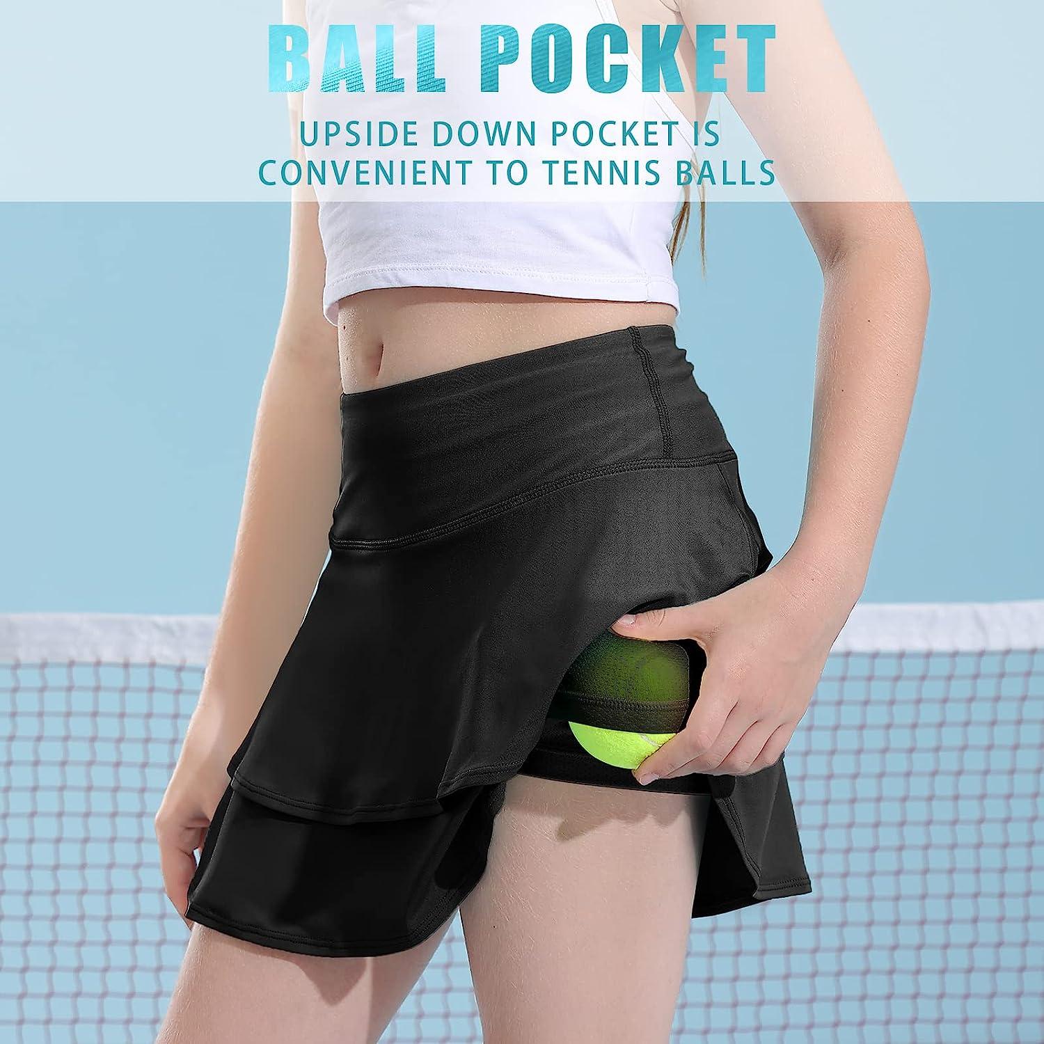 MERIABNY Girls Tennis Skirt with Pockets Shorts High Waisted Athletic Skort  for Golf Running School Black 8-9 Years