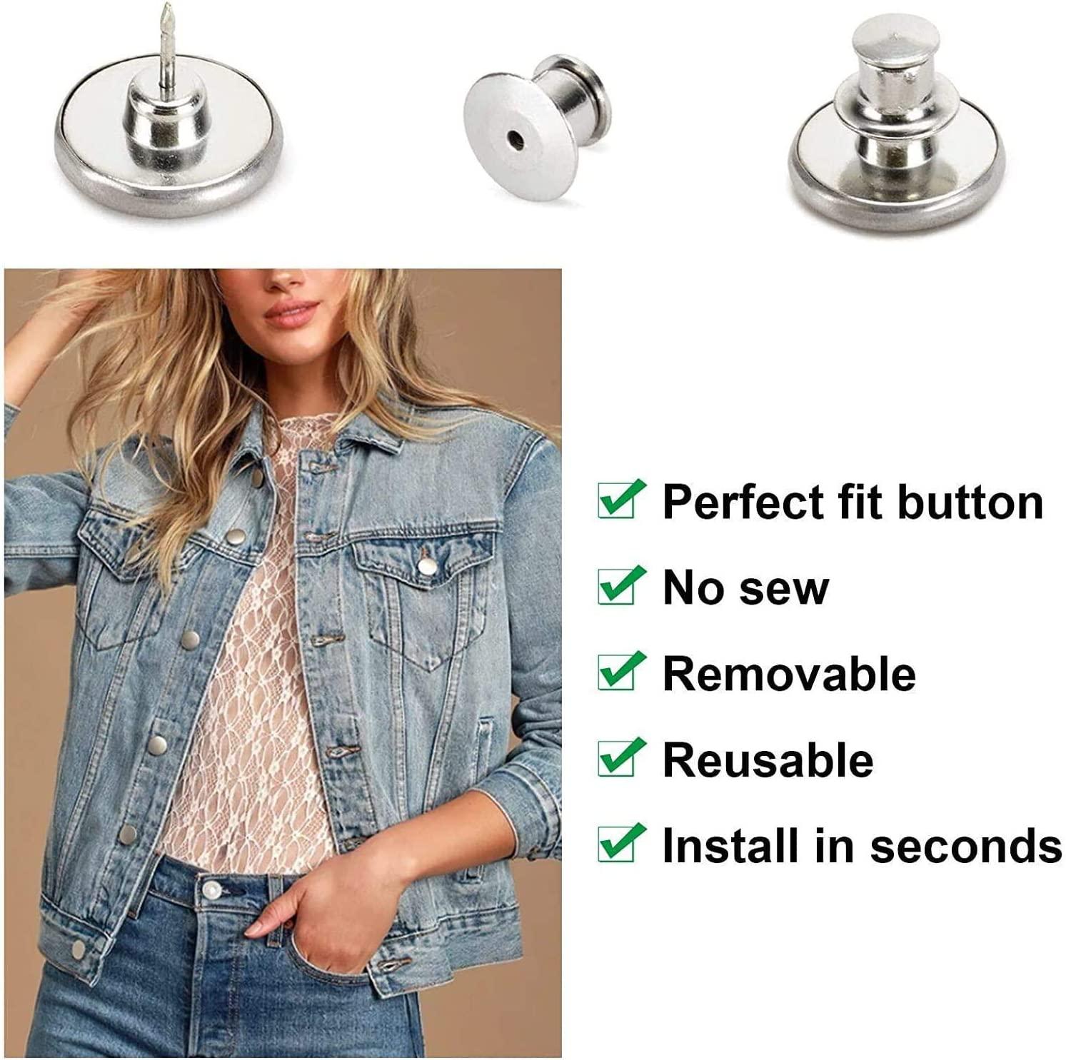 6pcs Perfect Fit Instant Button, Instant Buttons, Jean Replacement Buttons Removable Button No Sew Buttons to Extend or Reduce An inch to Any Pants