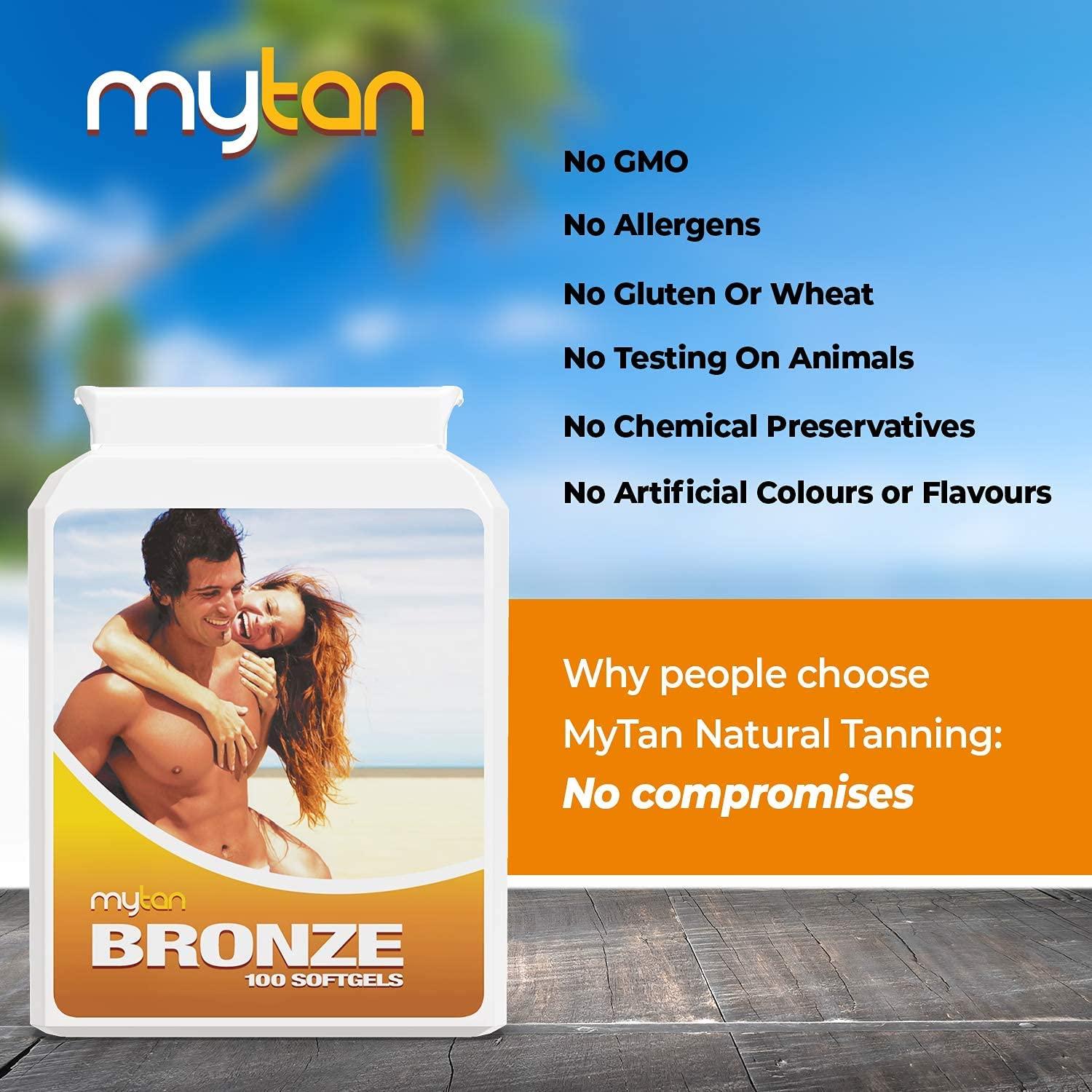 Mytan Bronze Tanning Pills 100 Softgels Sunless Tan Supplement With Astaxanthin Lutein 