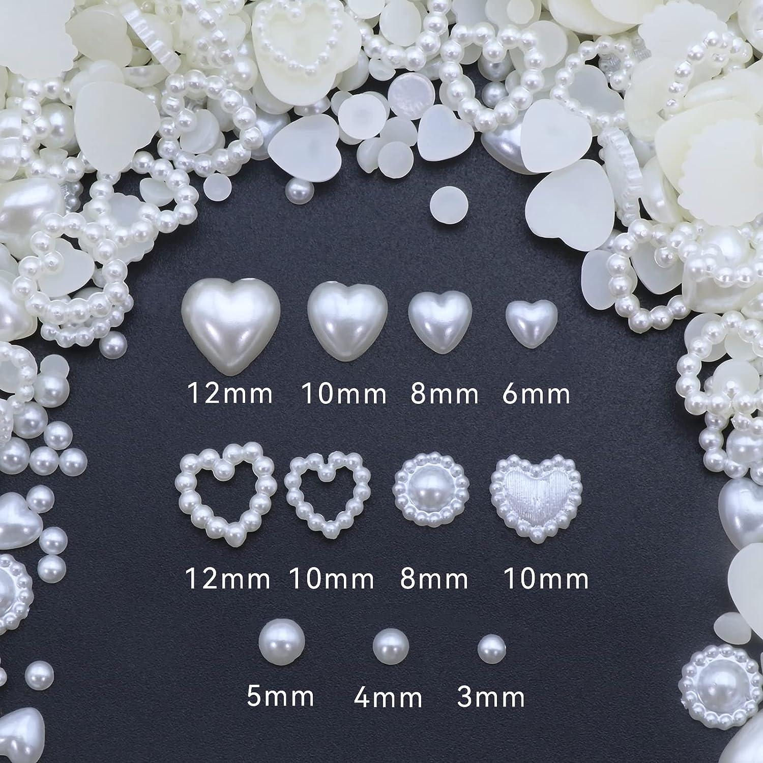550Pcs Color Pearls Heart Nail Charms Mixed Sizes Flatback Hollow