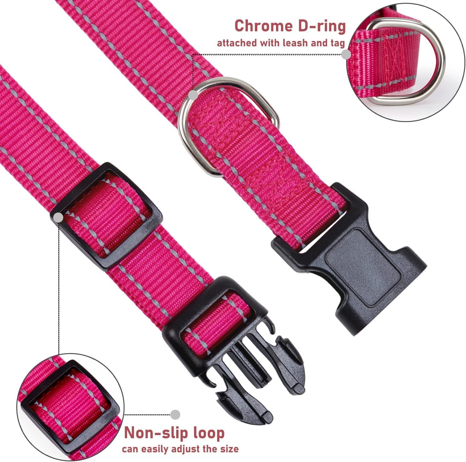 Reflective Dog Collar with Safety Locking Buckle, Adjustable Soft Neoprene  Padded Breathable Nylon Pet Collar for Small Medium Large Dogs, 4 Sizes  Hotpink Small :Width 5/8,Neck 10-14