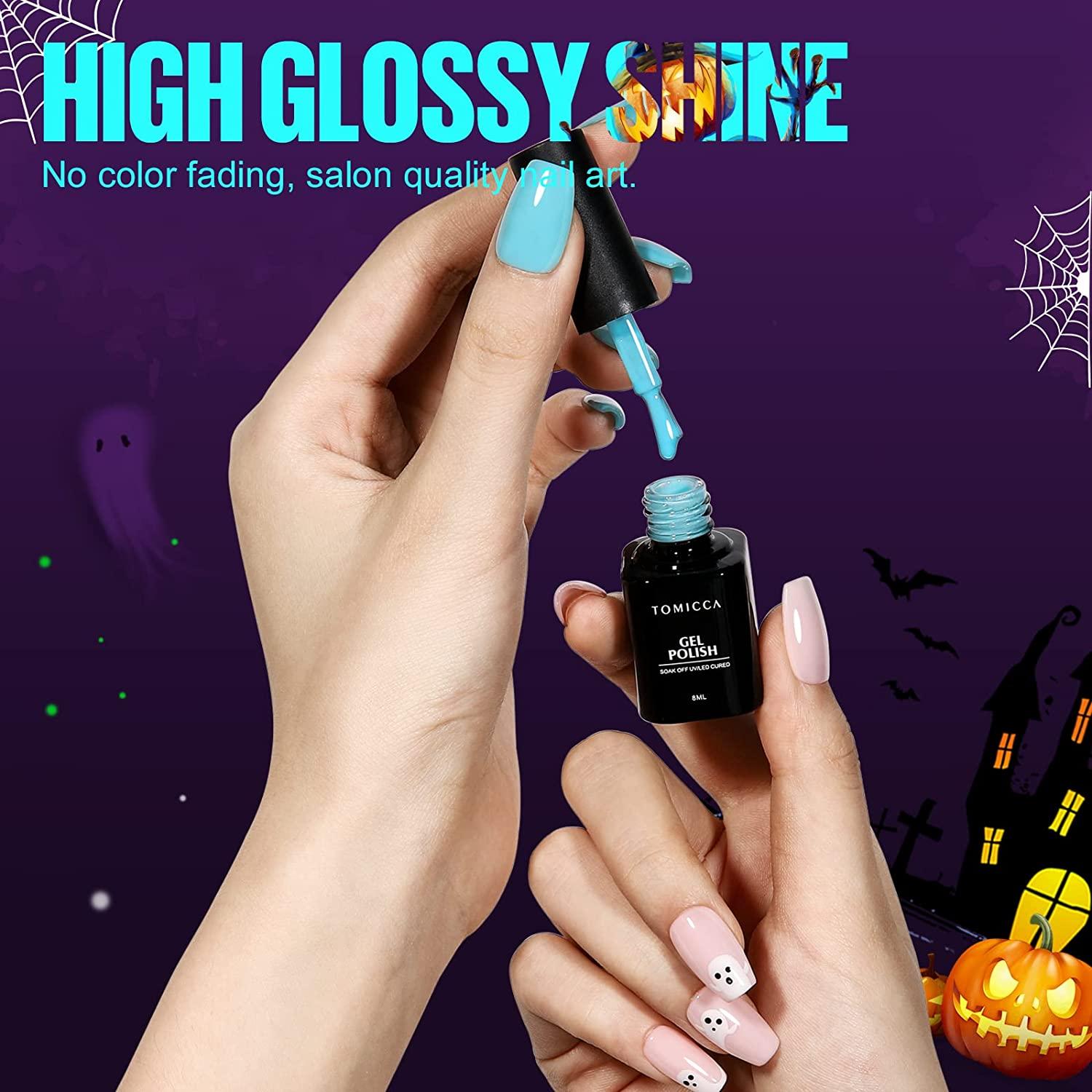 TOMICCA Glow in the Dark Gel Nail Polish Set Halloween Luminous Gel Nail  Polish Fluorescent Bright Light Pink White Color UV Gel Polish Nail Art Kit  B-glow in the dark