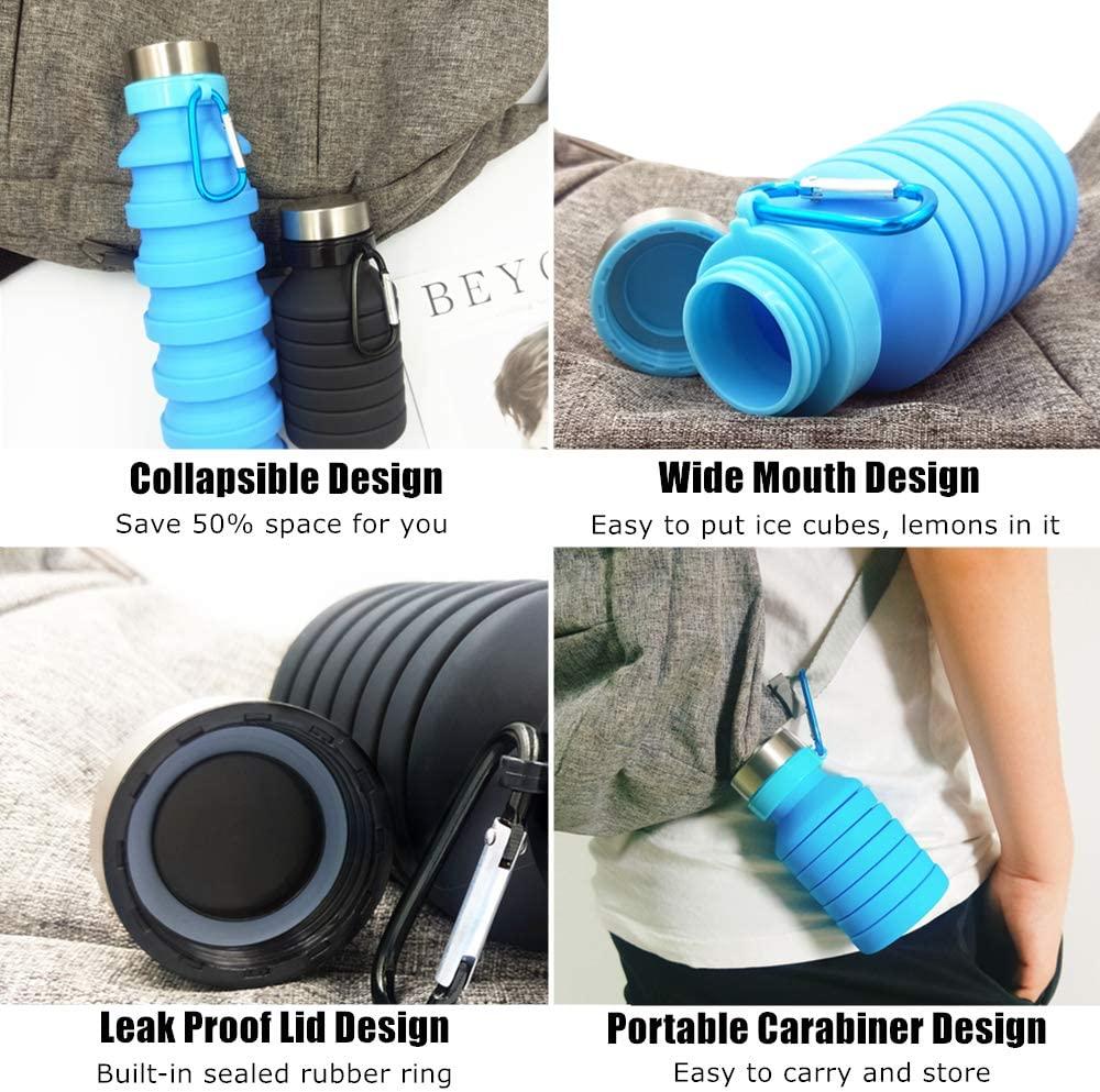 18oz Collapsible Water Bottle, Reuseable BPA Free Silicone Foldable Water  Bottles for Travel Gym Camping Hiking, Portable Leak Proof Sports Water  Bottle 
