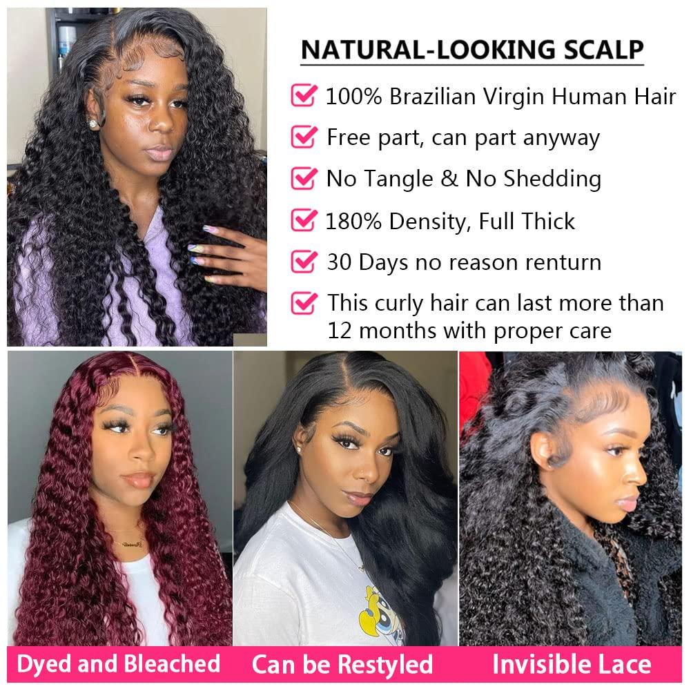 bangjazz 13x4 Deep Wave Lace Front Wigs Human Hair 180% Density Deep Wave  Frontal Wigs Human Hair HD Lace 26 Inch Curly Wigs for Black Women Pre