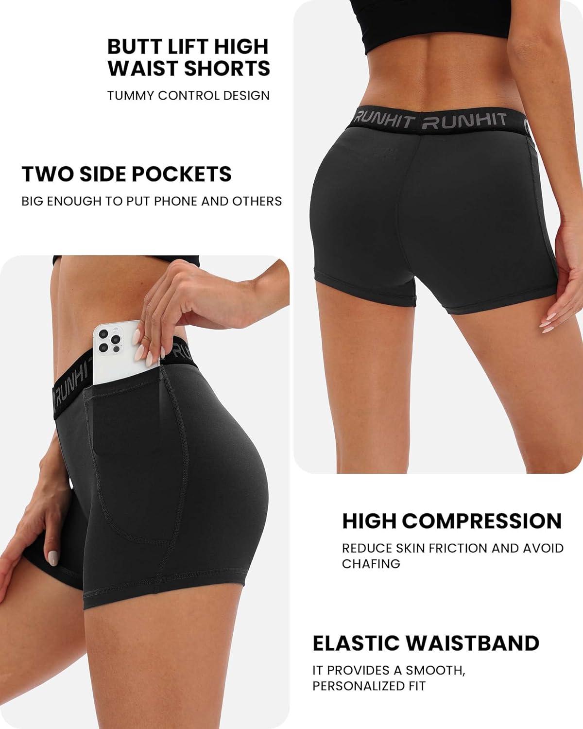 THE GYM PEOPLE High Waist Yoga Shorts for Womens Tummy Control Fitness Athletic  Workout Running Shorts with Deep Pockets Medium Black