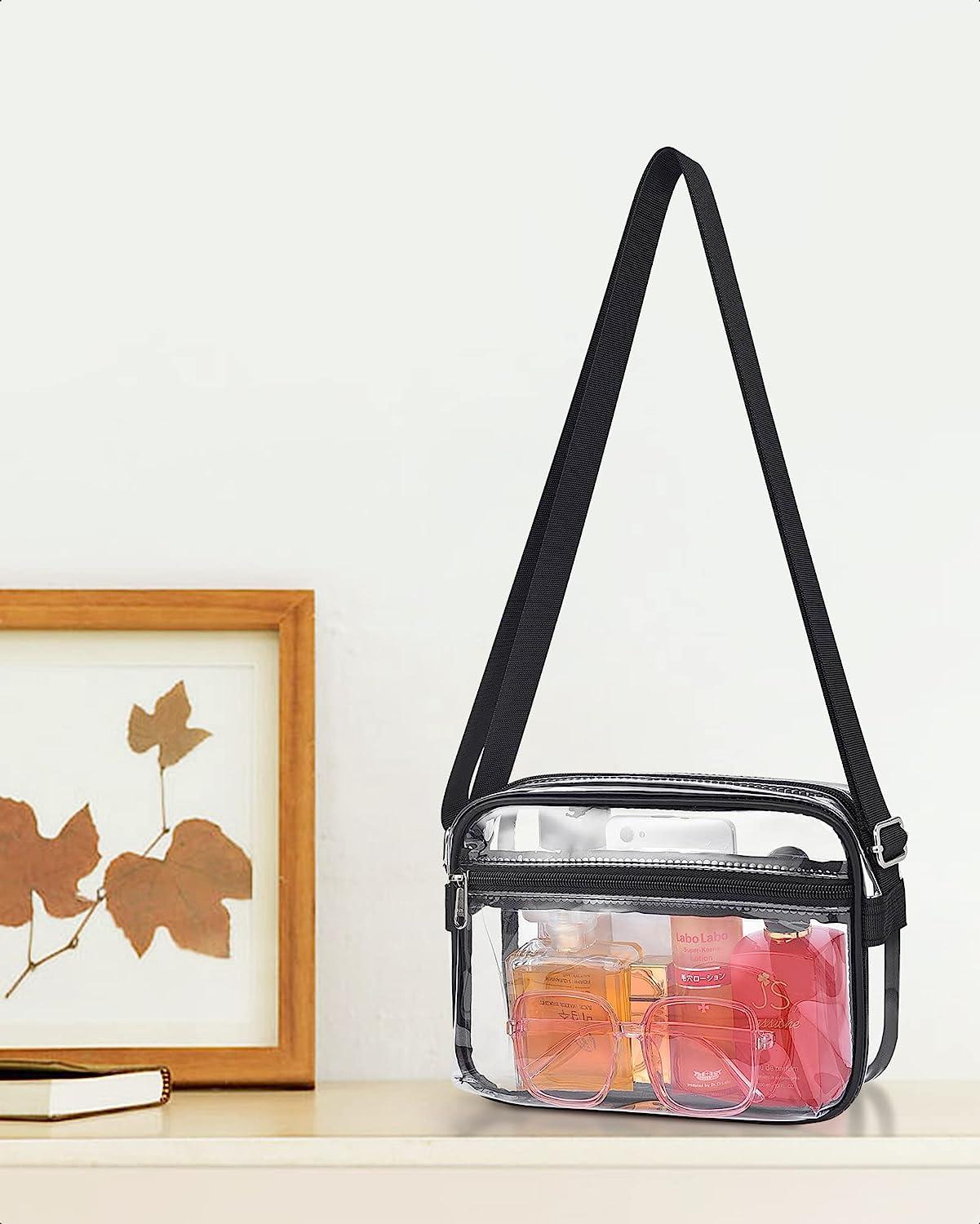 Buy Clear Crossbody Purse Bag - Stadium Approved, Gym Clear Shoulder Tote  Bag with Front Pocket and Adjustable Strap for Women, Men…, Black, Small at  Amazon.in