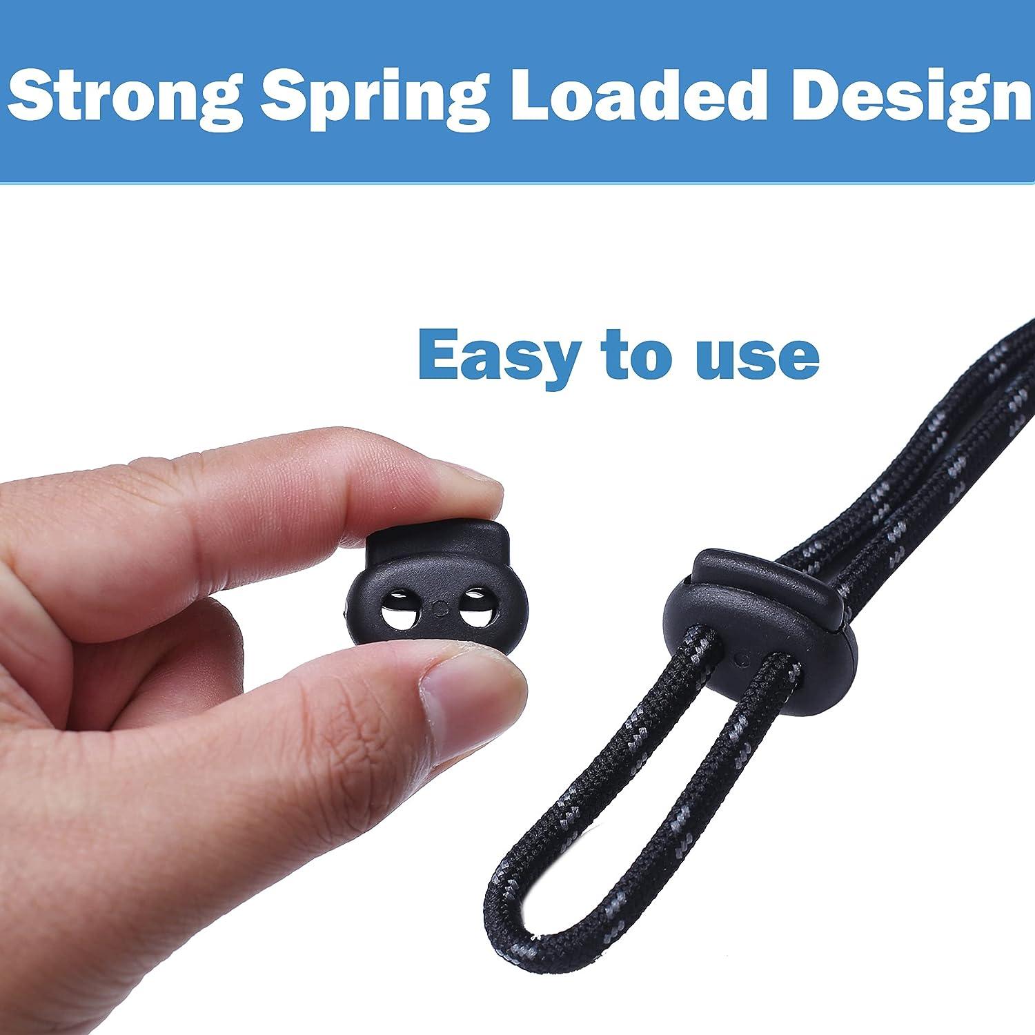 10 Units X Black Plastic Cord Locks / Adjuster With Spring Stopper  Mechanism 8 Varieties 