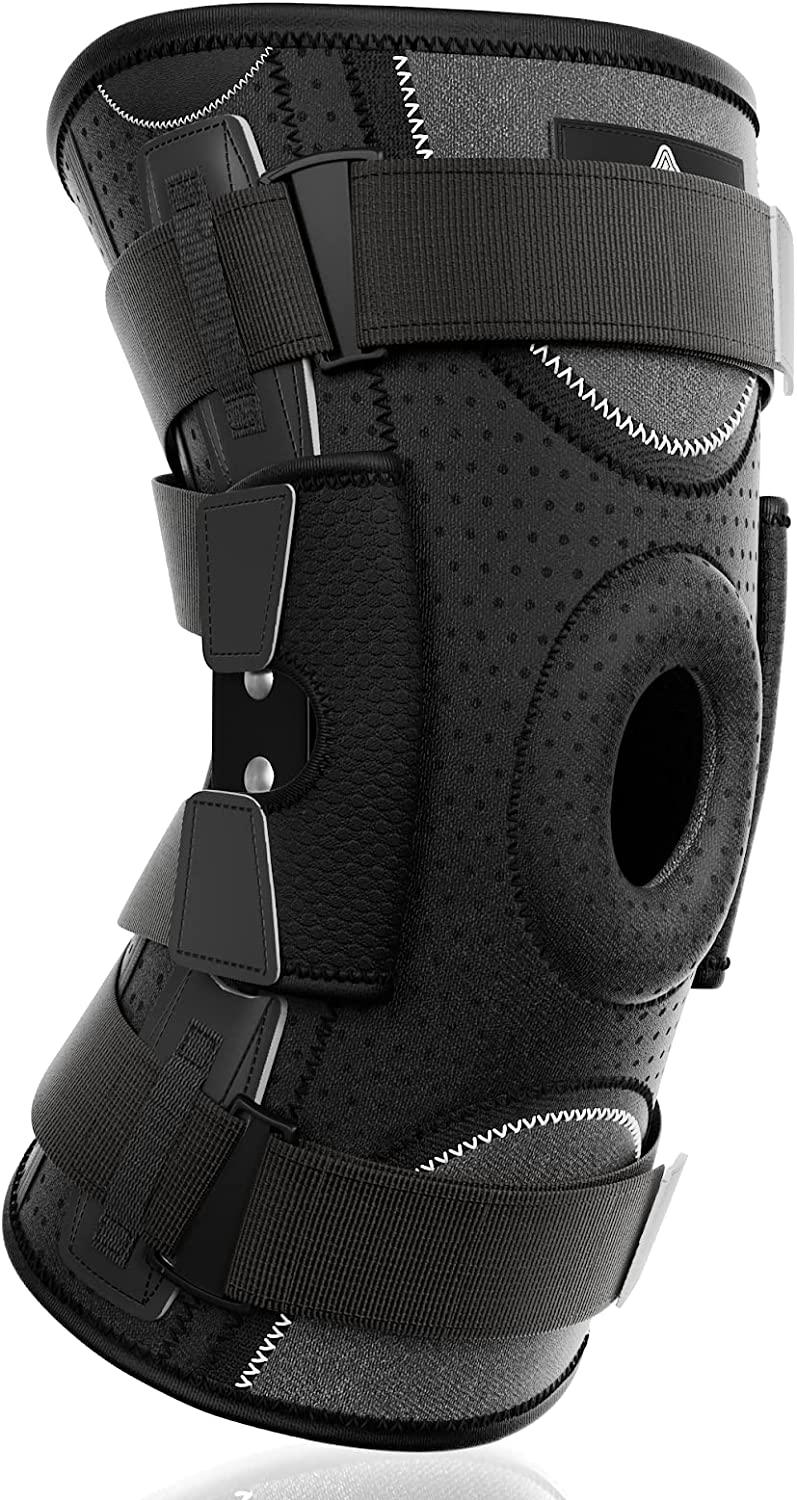 NEENCA Hinged Knee Brace, Adjustable Compression Knee Support Brace for Men  & Women, Open Patella Knee Wrap for Knee Pain, Swollen,Meniscus  Tear,ACL,PCL,MCL,Joint Pain Relief, Injury Recovery. AC-56 (Medium, S Beige)  : 