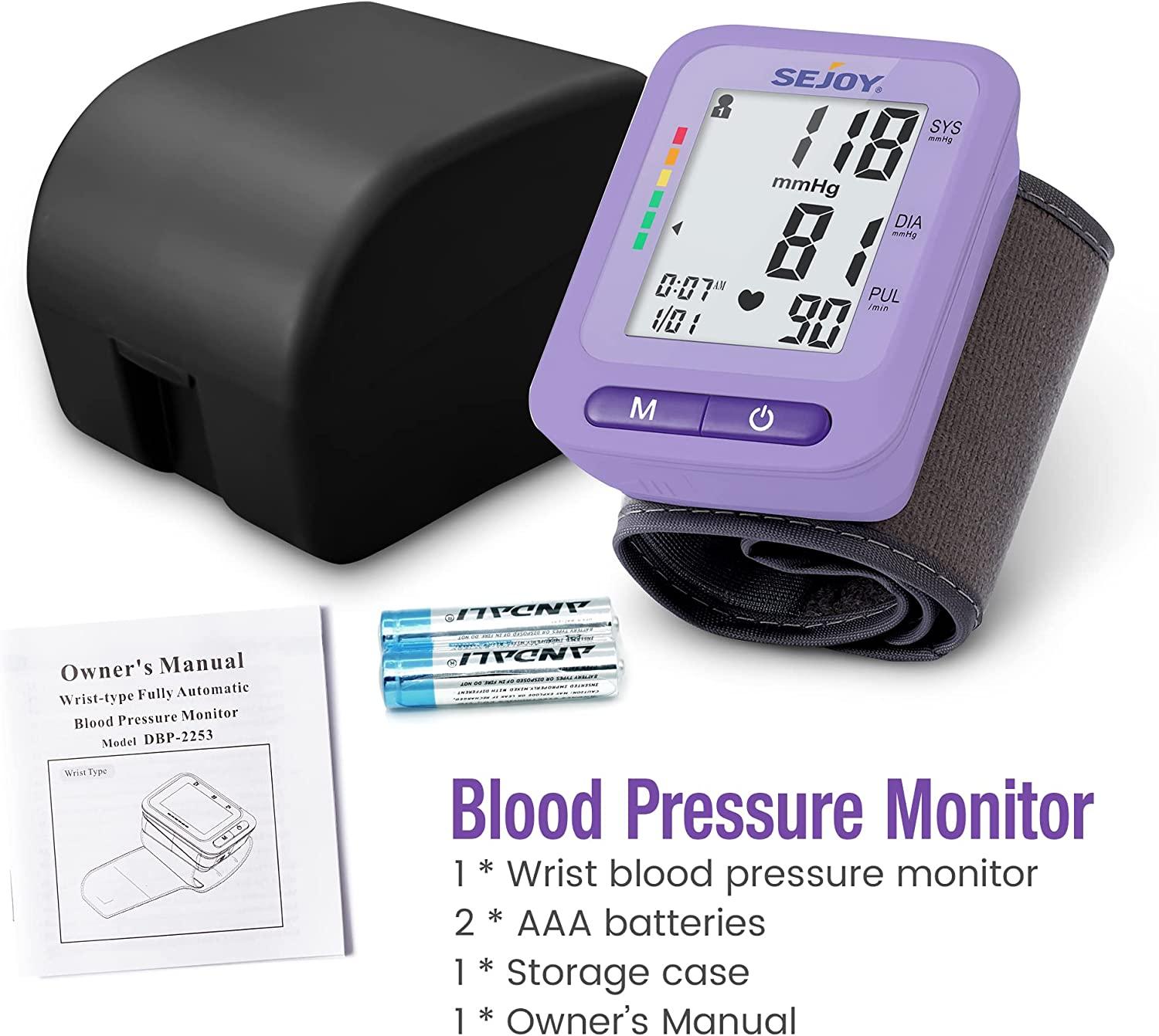 Sejoy Blood Pressure Monitor Wrist with Large Cuff, Automatic Digital  Portable BP Machine with Heart Rate Detection,LCD Display,for Home Travel