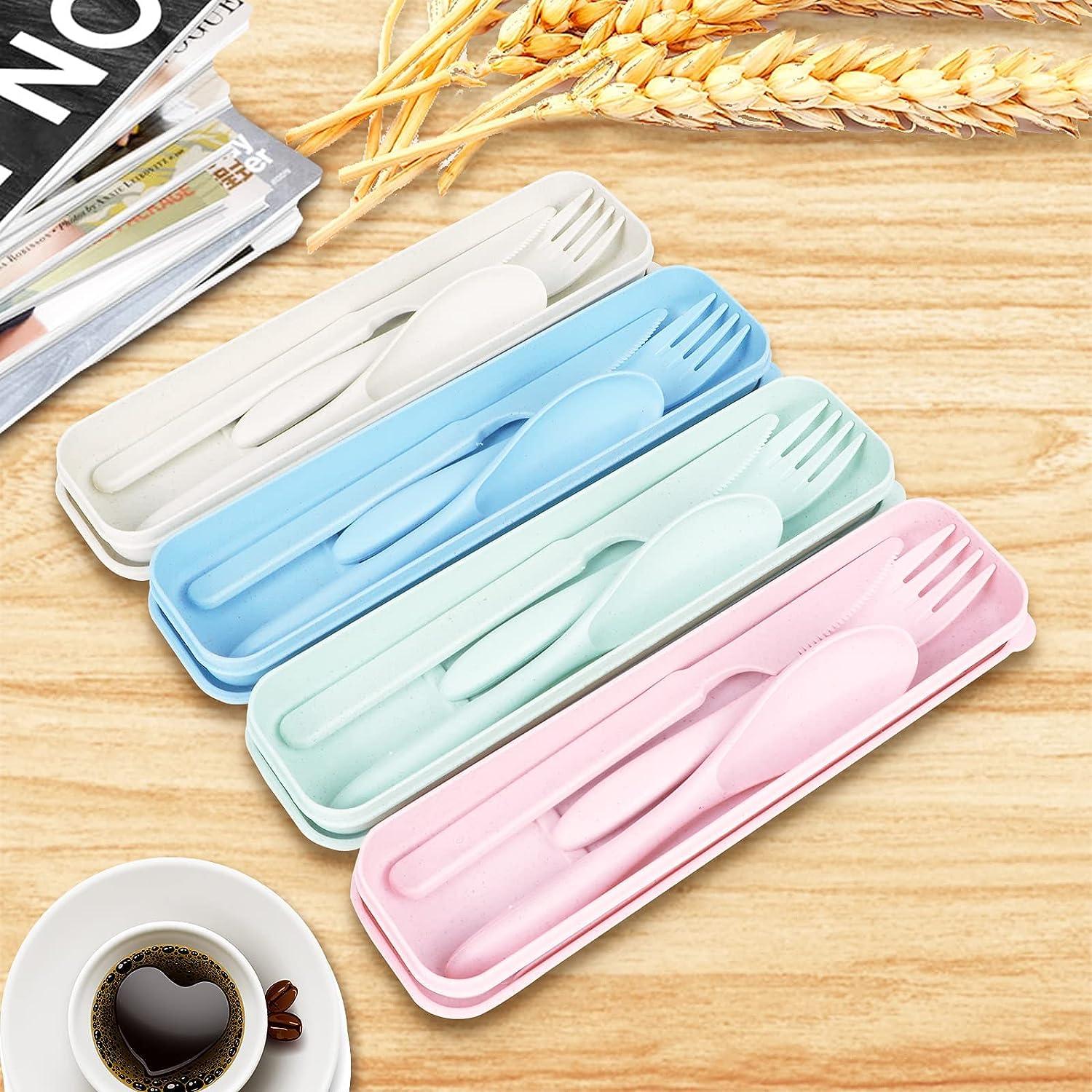 Reusable Travel Utensils Set With Case Box Wheat Straw Portable Knife Fork  Spoons Set Tableware Eco-Friendly BPA Free Cutlery