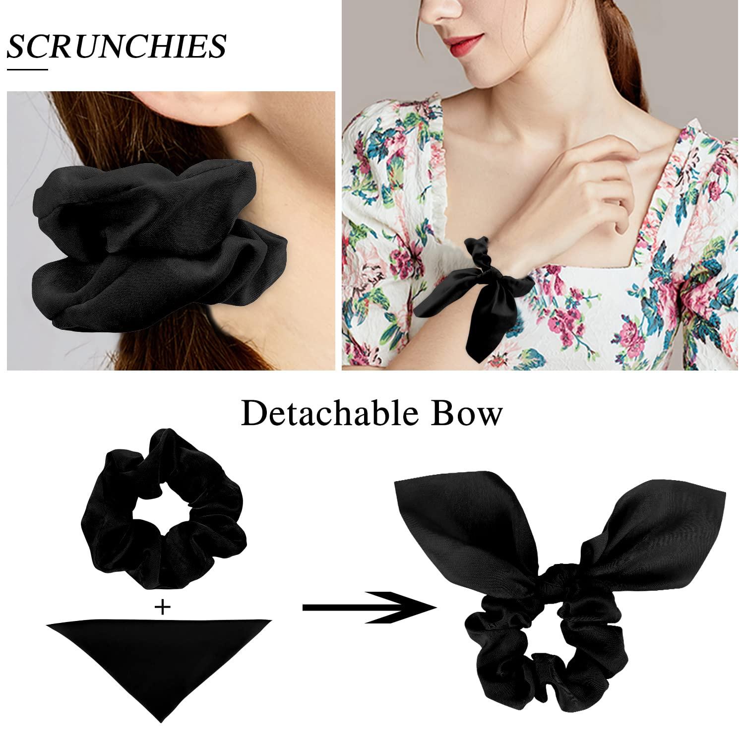 Jaciya Black Hair Ties Silk Bow Scrunchies for Hair Bunny Ears and Tail  Scrunchies Hair Accessories for Women bows-9
