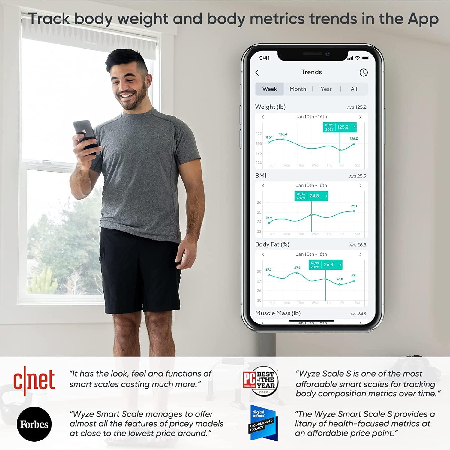 Wyze Smart Scale, Body Fat Digital WiFi Scale and Body Weight Composition  BMI Smart Scale, Heart Rate Monitor Tracker, Wireless Body Fat Percentage  Tracker, Analyze with Smartphone App, Black 