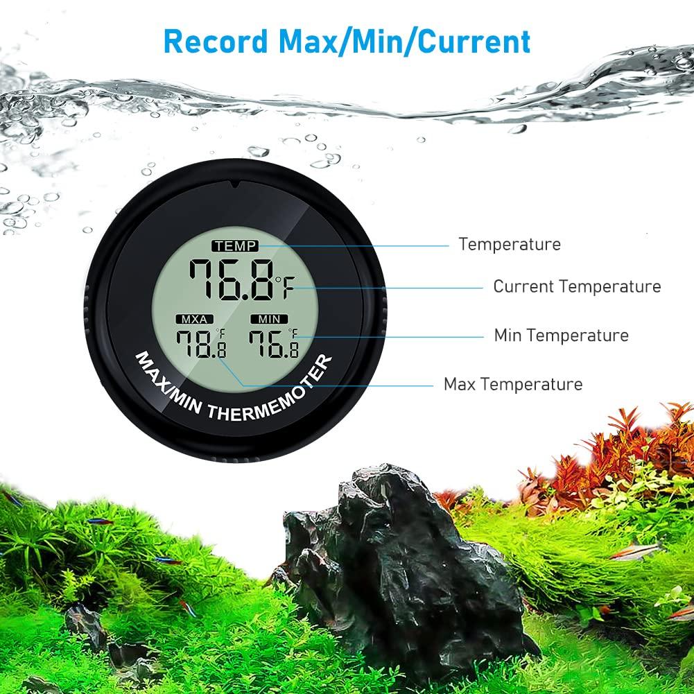 2-Pack Digital Aquarium Thermometer, High Accuracy Fish Tank Thermometer  for Fish Axolotl Turtle Tank Temperature Measurement, LCD Thermometer  Aquarium with Record of Max and Min Temperature