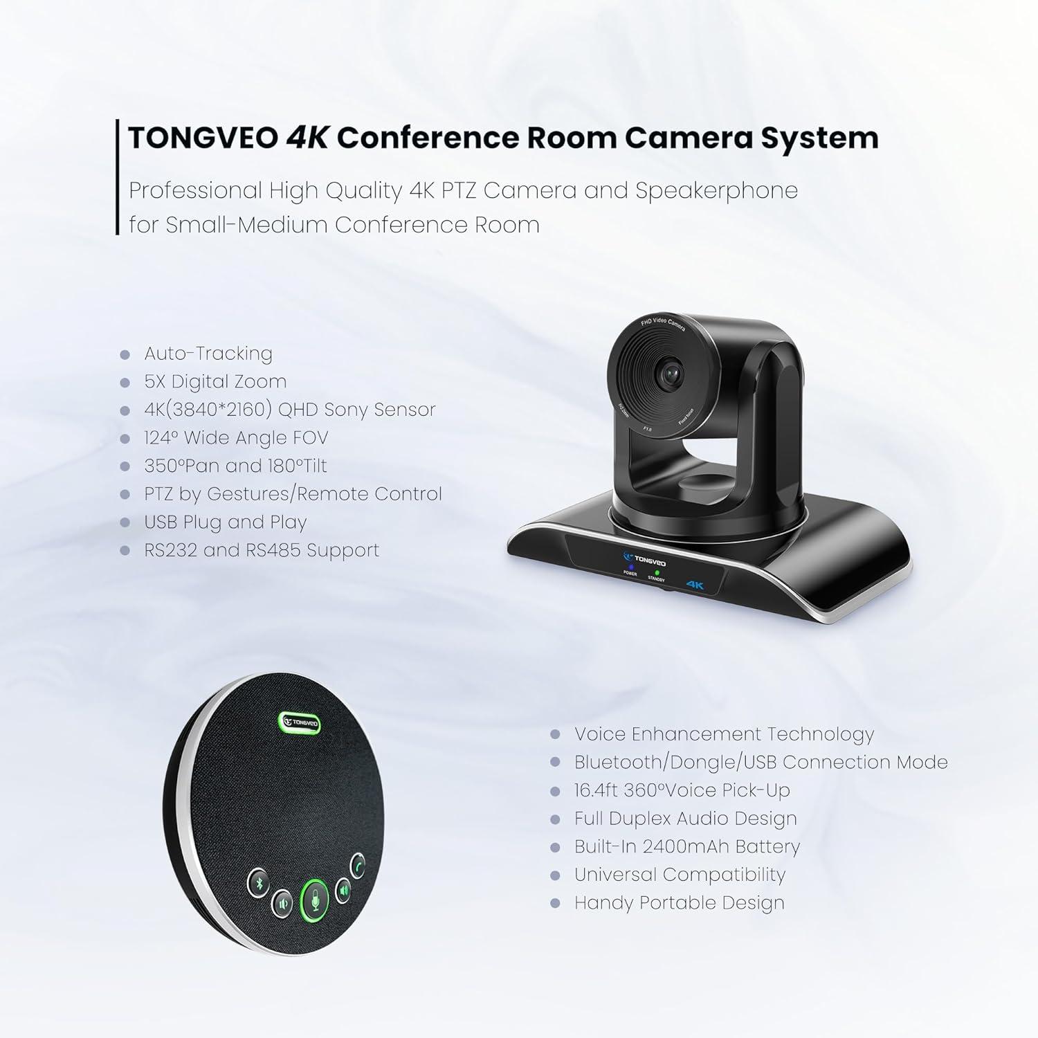 TONGVEO 4K Conference Room Camera System AI Auto-Tracking PTZ