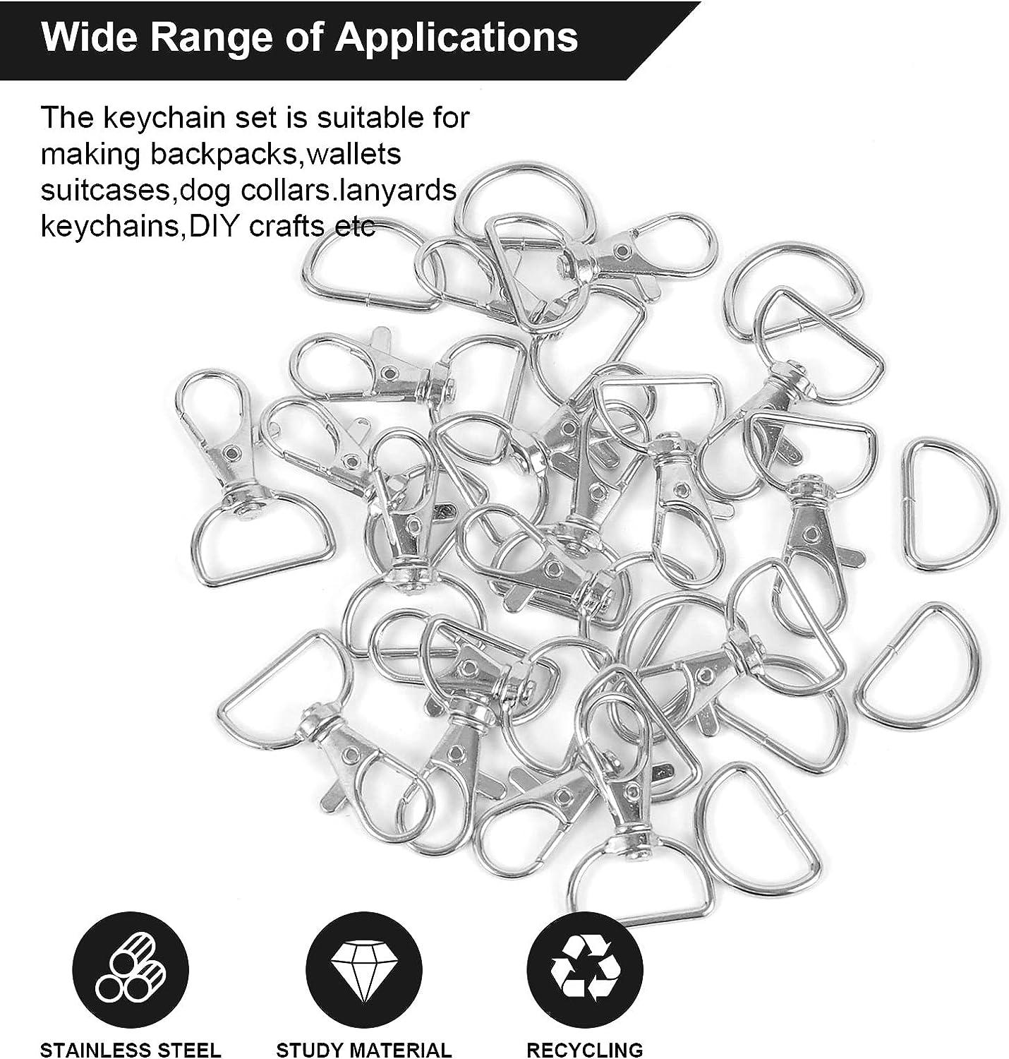 100PCS Premium Swivel Snap Hooks and D Rings, Swivel Snap Hooks for Keychain  and Sewing Project(3/4Inside Width) Silver