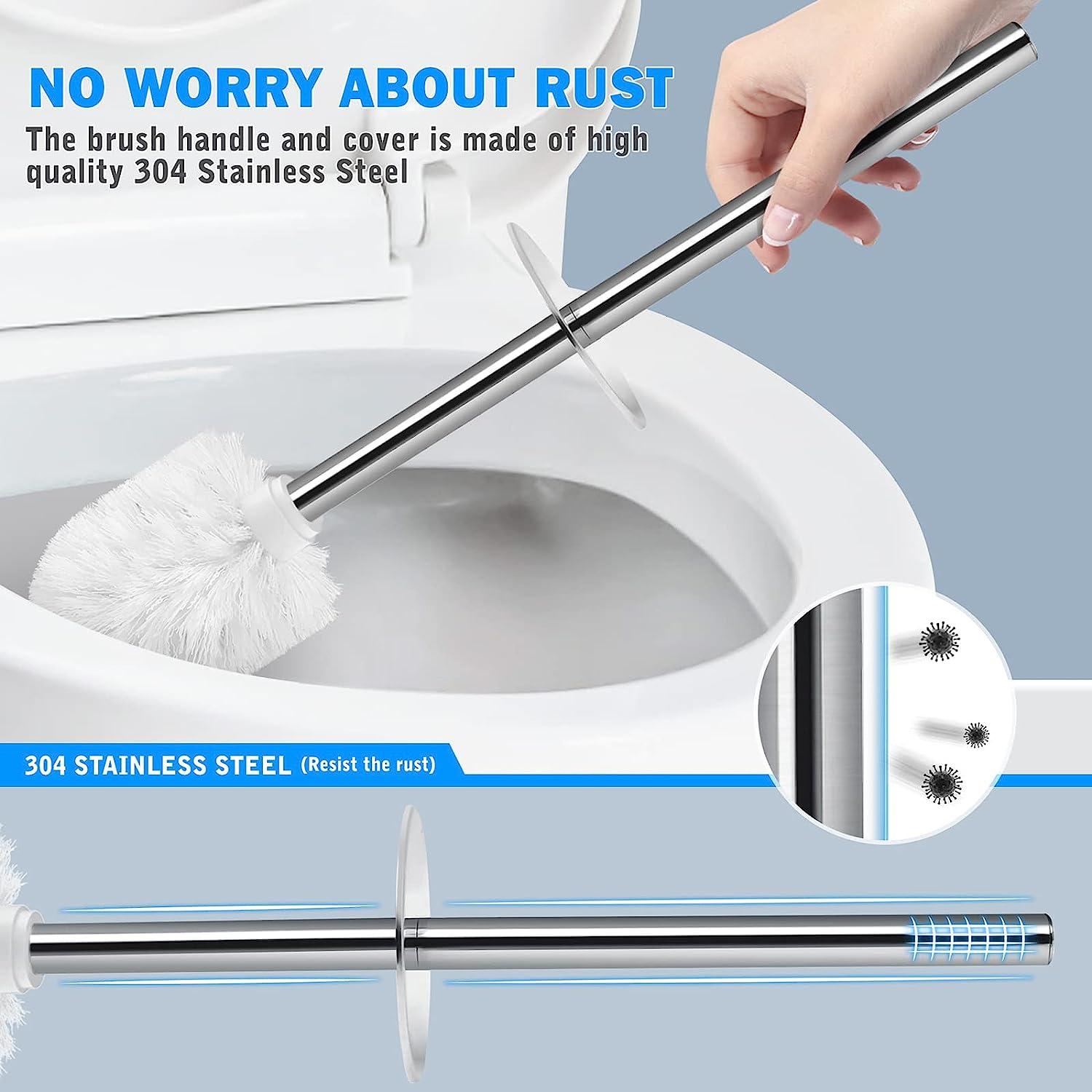 IXO Toilet Brush and Holder, 2 Pack Toilet Brush with 304 Stainless Steel  Long Handle, Toilet Bowl Brush for Bathroom Toilet-Ergonomic, Elegant,  Durable(Upgraded) White