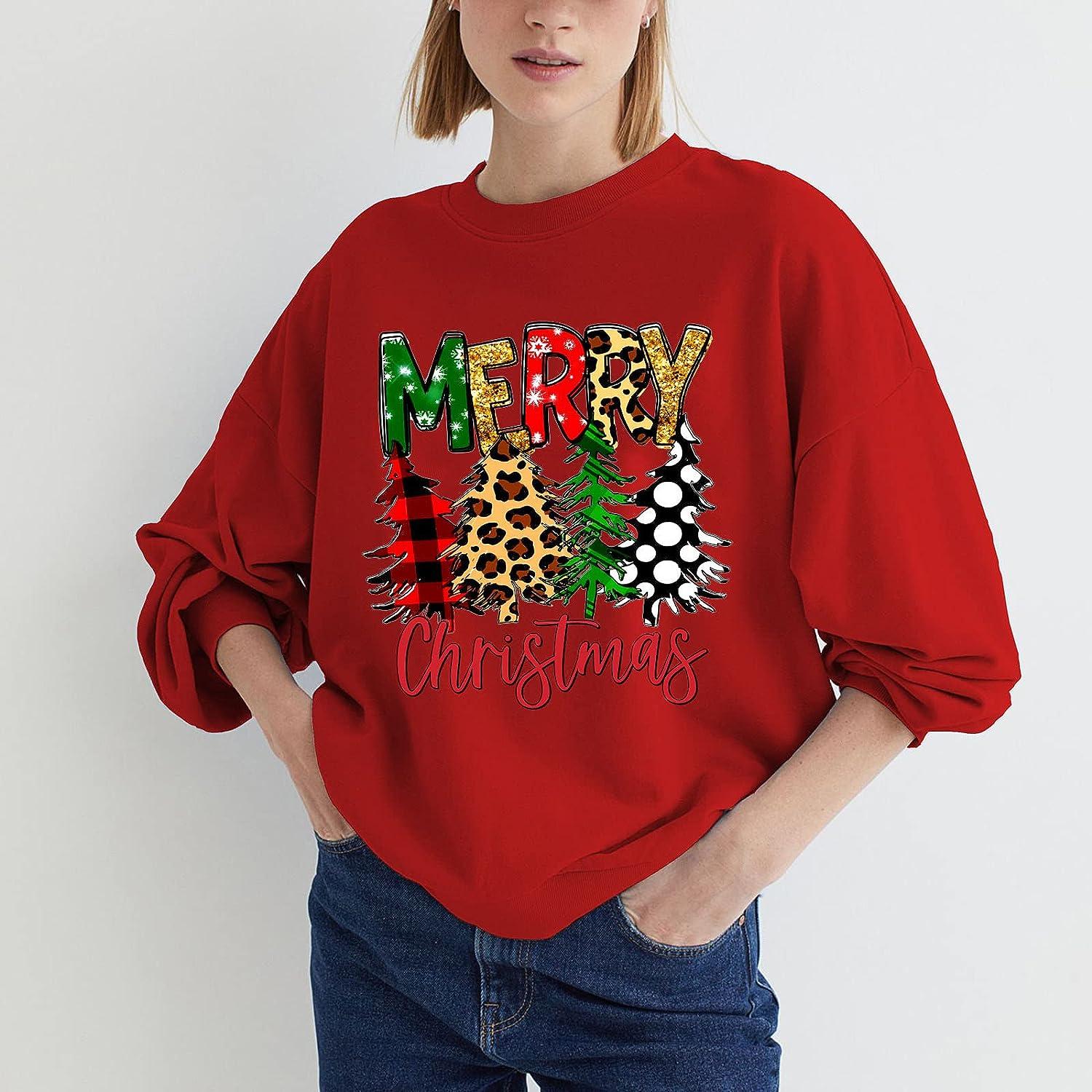 Plus Size Dress Tops Womens Christmas V Neck Pullover Sweatshirt