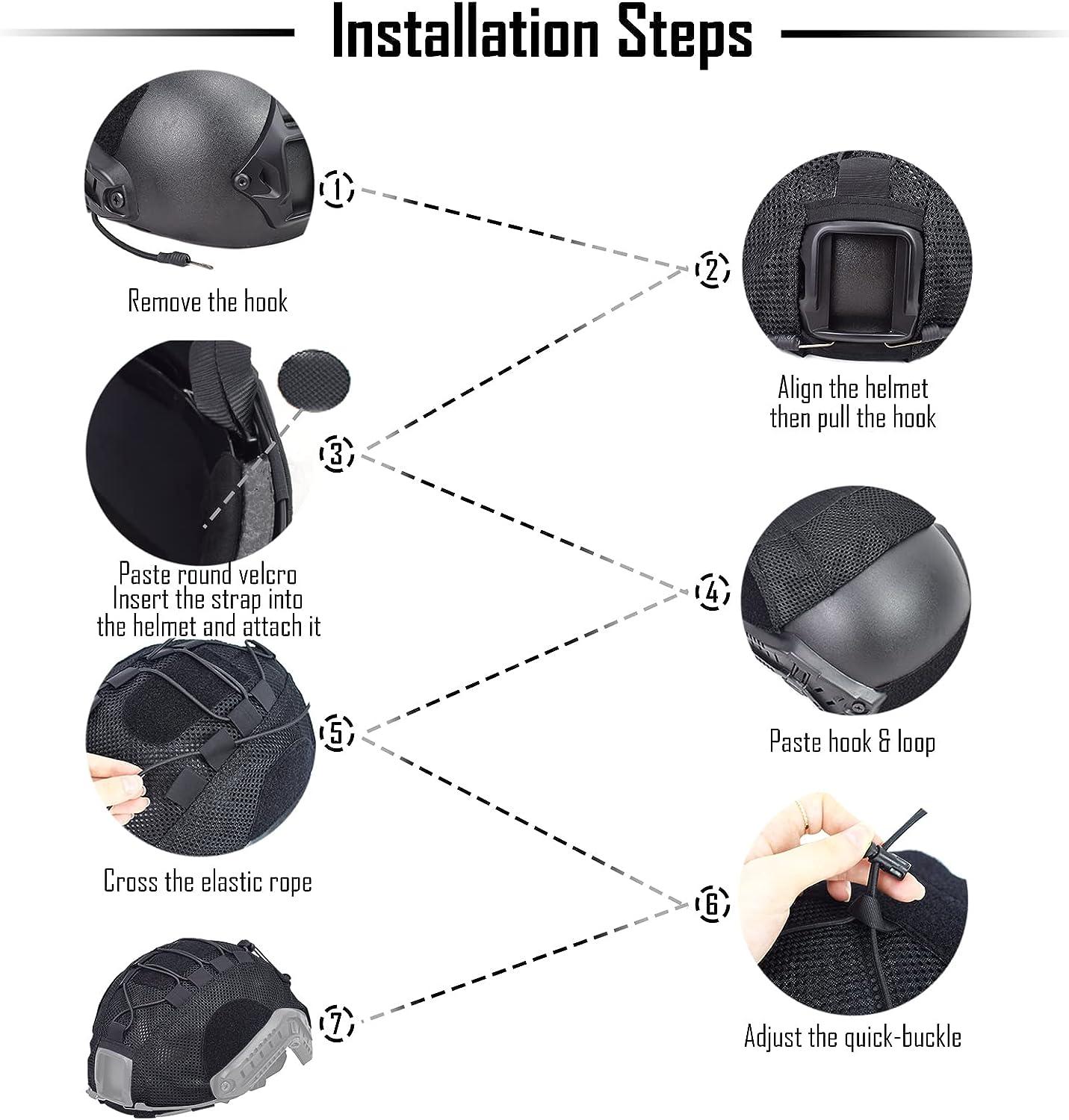 Tactical Helmet Cover Skin Nylon Cloth w/ Elastic Cord Hook&Loop For Fast  Helmet
