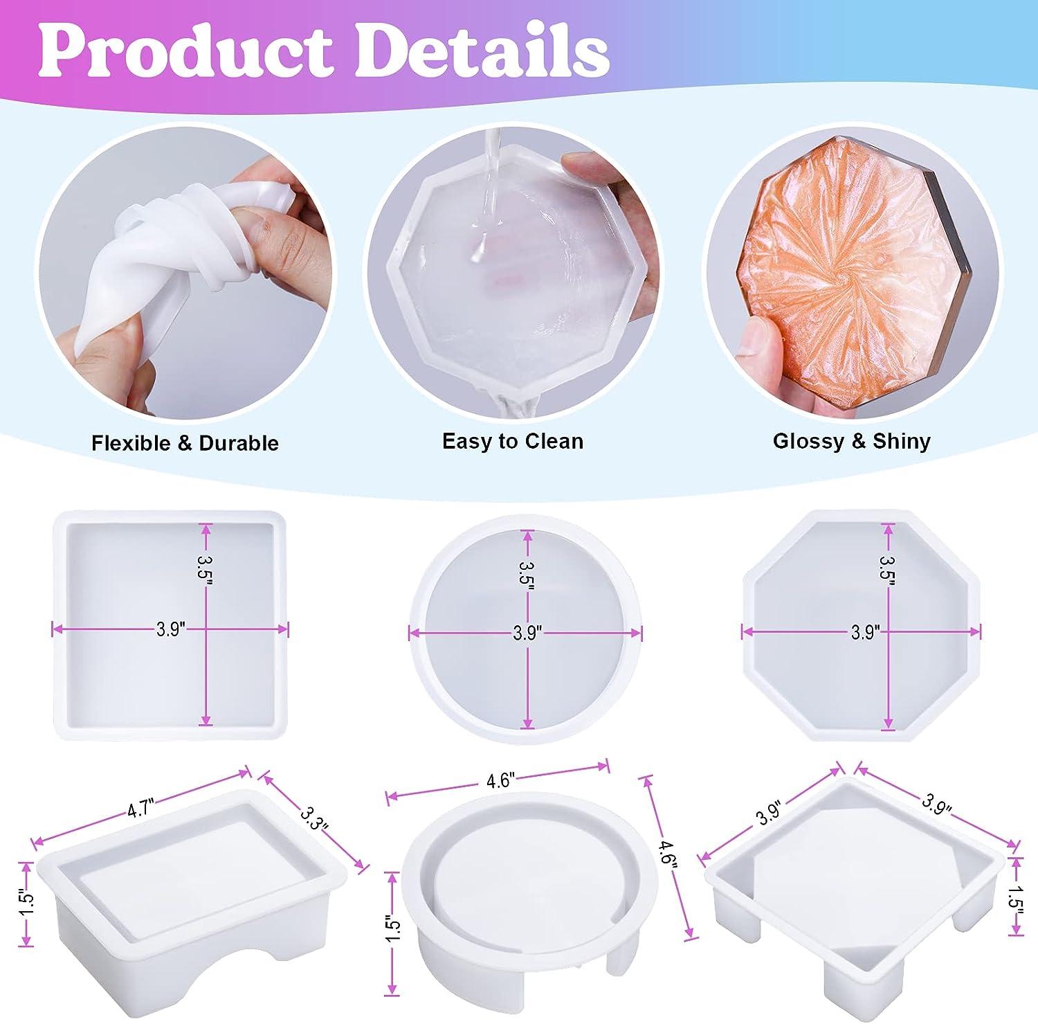 Set Of 5 Pieces DIY Circular Coaster Mold Crystal Epoxy Resin Mold Square  Coaster Resin Silicone Mould Flower Cup Mat Mould