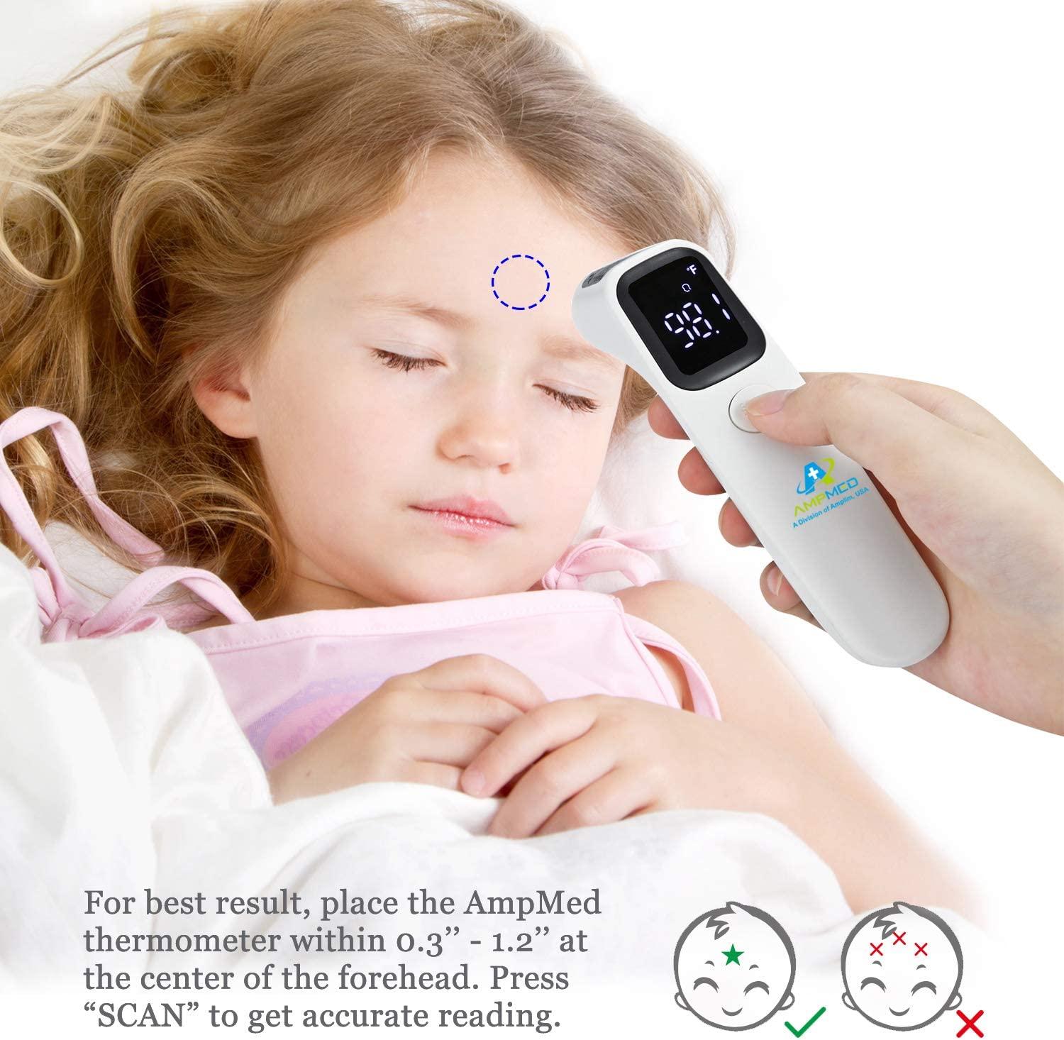 Amplim Hospital Medical Grade Non Contact Digital Clinical Forehead  Thermometer for Adults, Kids, Toddlers, Infants, and Babies, FSA HSA  Approved, 2001W2, White