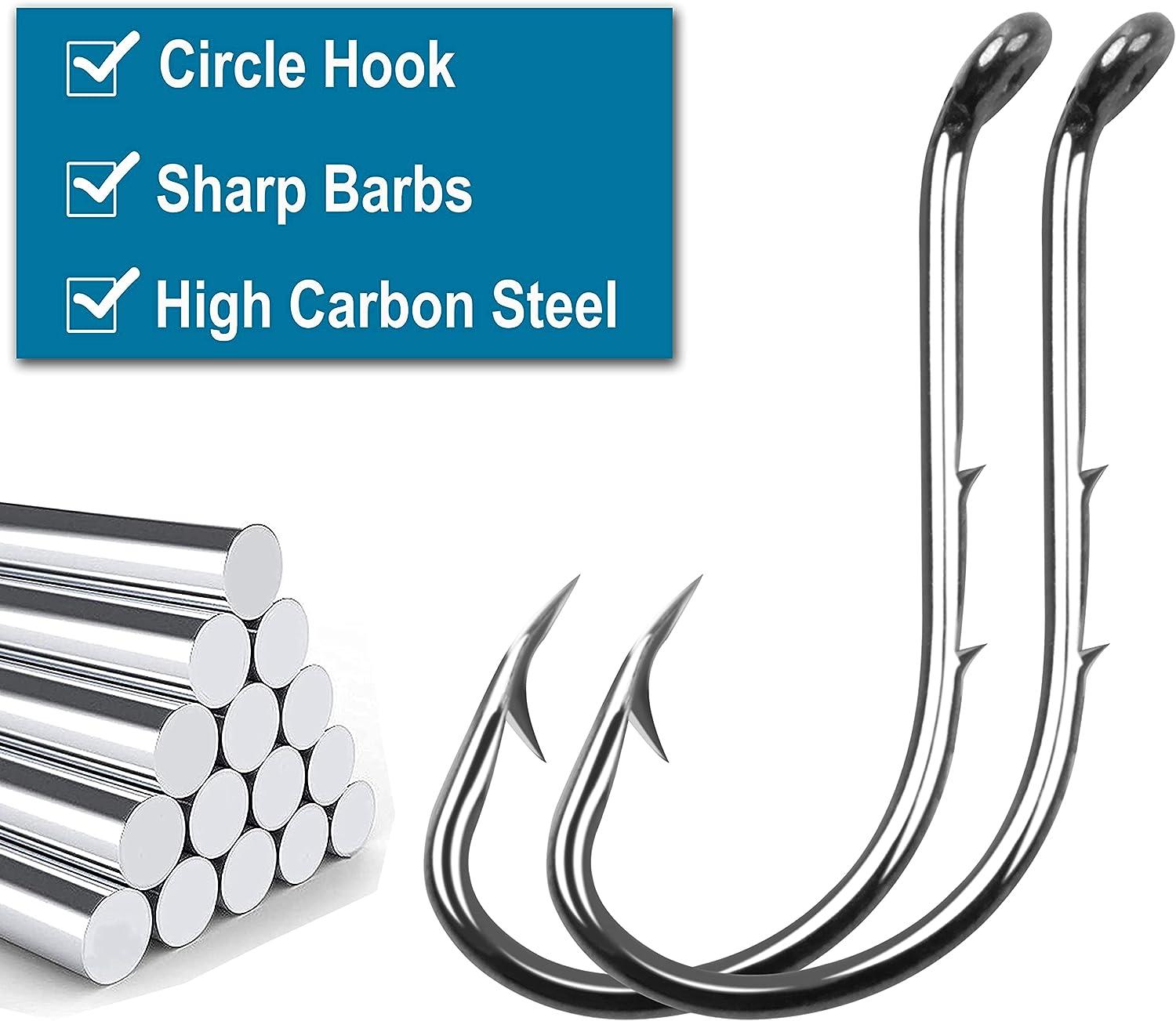 JZK 600pcs assorted Size 3 4 5 6 7 8 9 10 11 12, Carbon Steel Fishing Hooks  with Eyes, Small Fish Hooks with Barb, Circle Fishing Hooks with Plastic