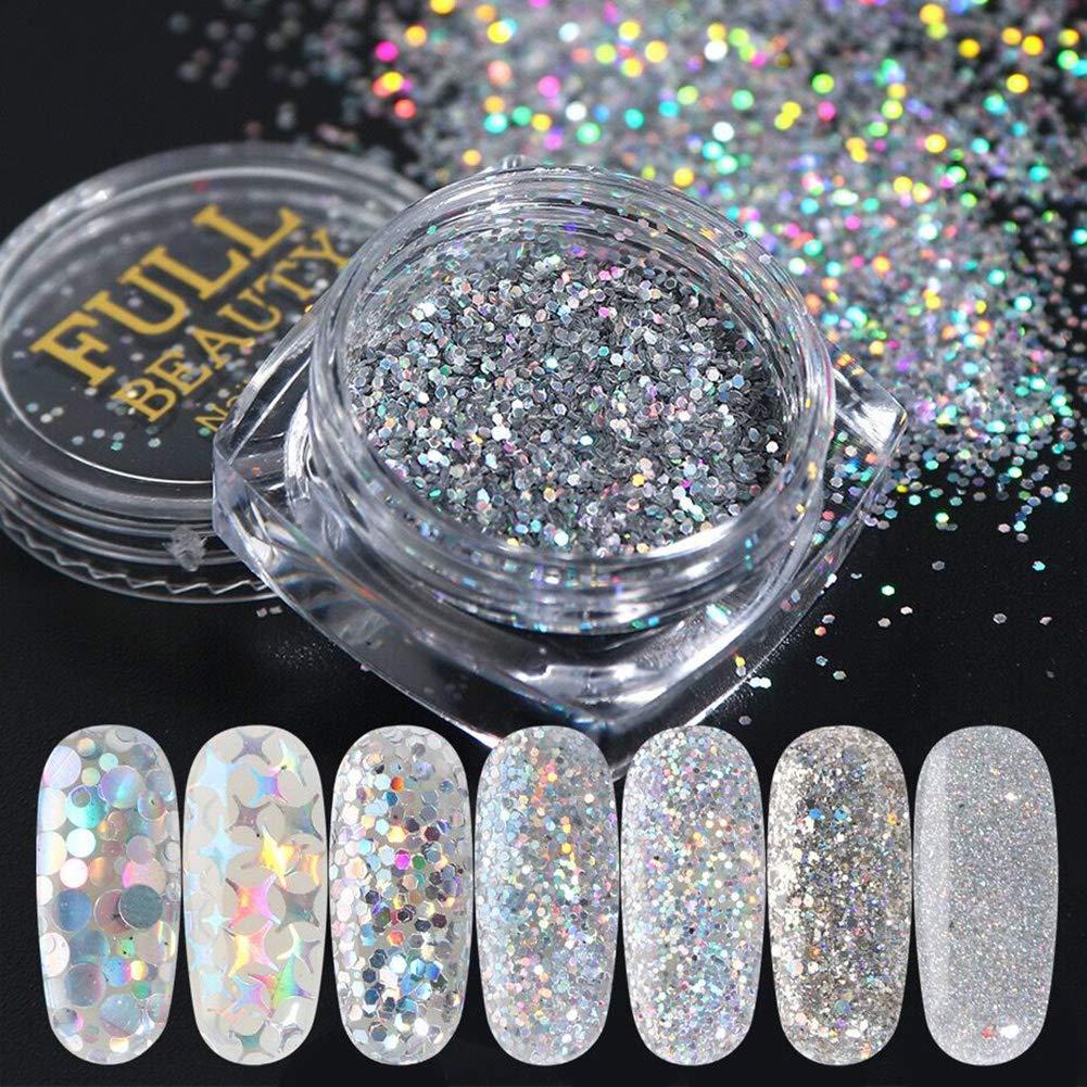 Black Friday 12pcs Holographic Nail Powder Silver Sequins For