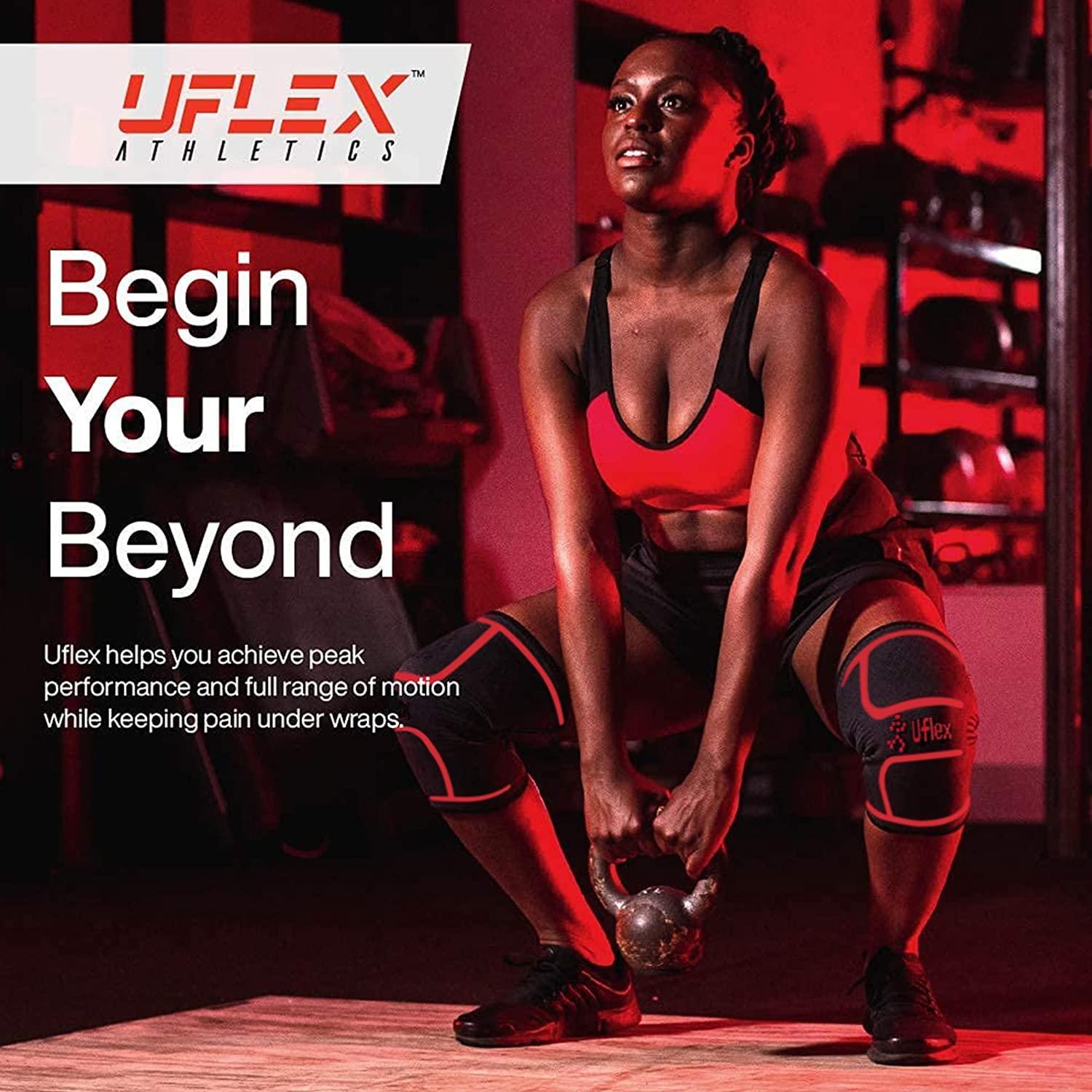Uflex Athletics Uflex Knee Brace Compression Sleeve with Straps, Non Slip Running and Sports Support Braces for Men and Women, Sports Safety in