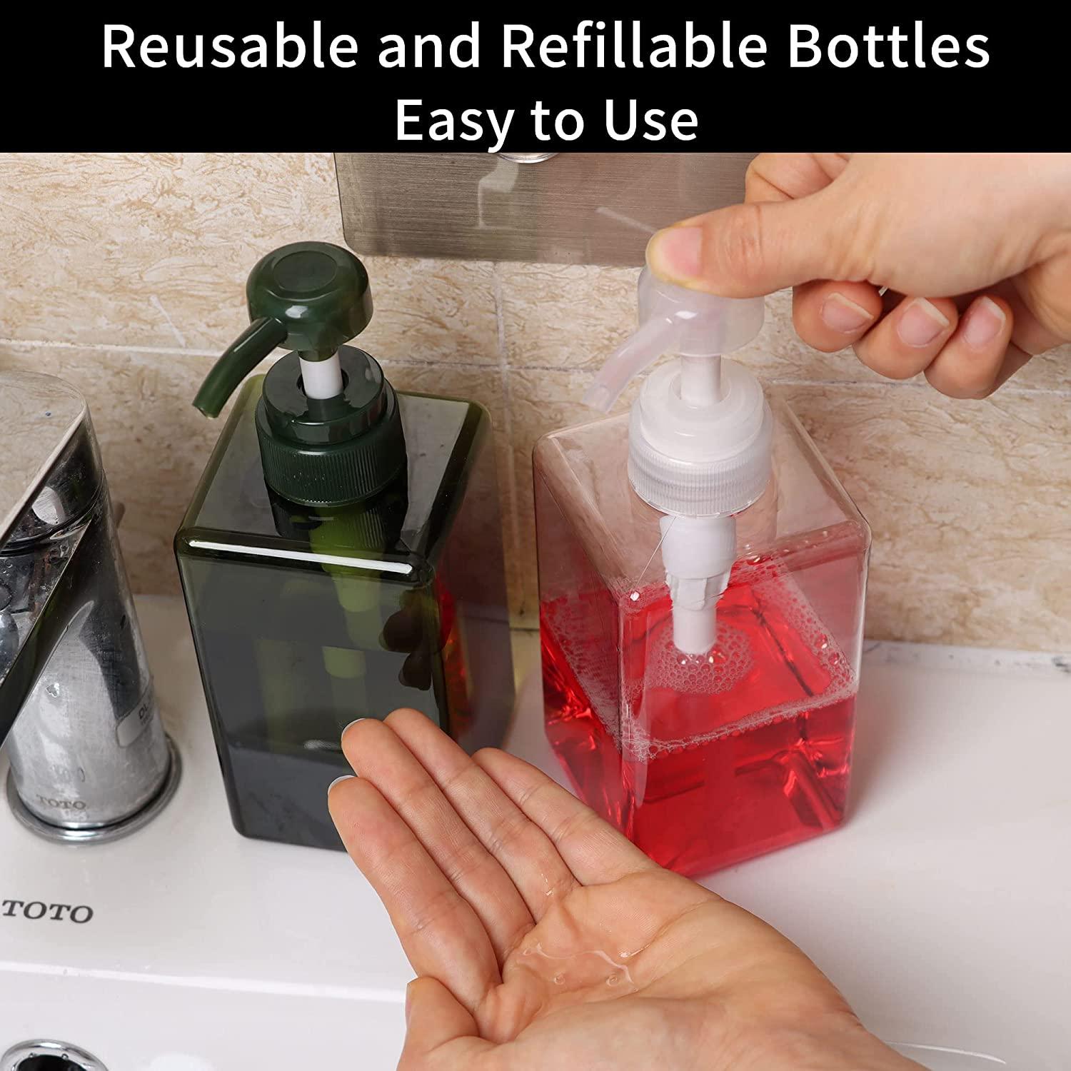 450ml (15.2oz) Pump Bottle Dispenser Jansburg 2Pack Refillable Square Plastic Lotion Dispenser Empty Lotion Pump Bottle for Essential Oil Soap