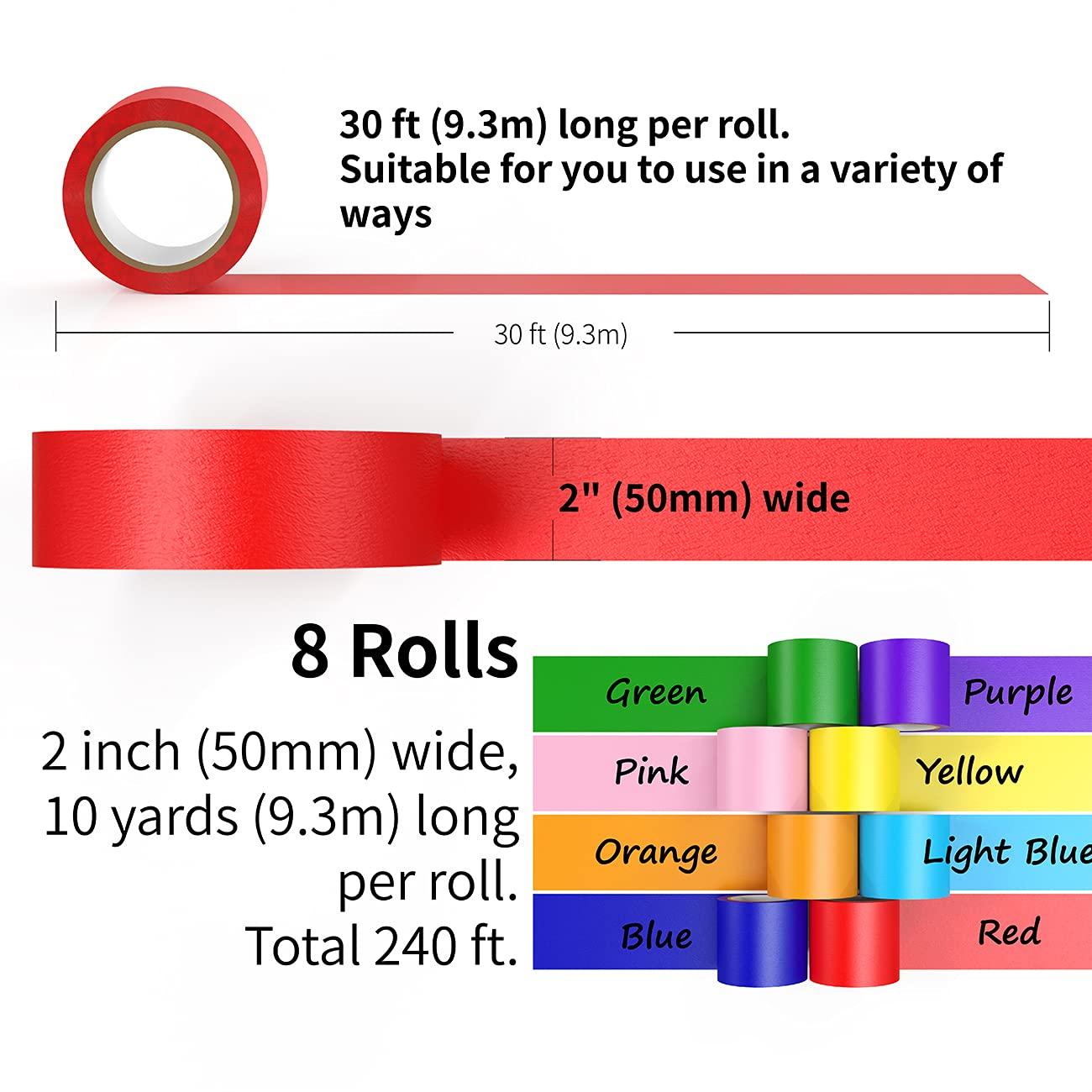 Colored Masking Tape - 1 x 60 yds, Assorted, Pkg of 8