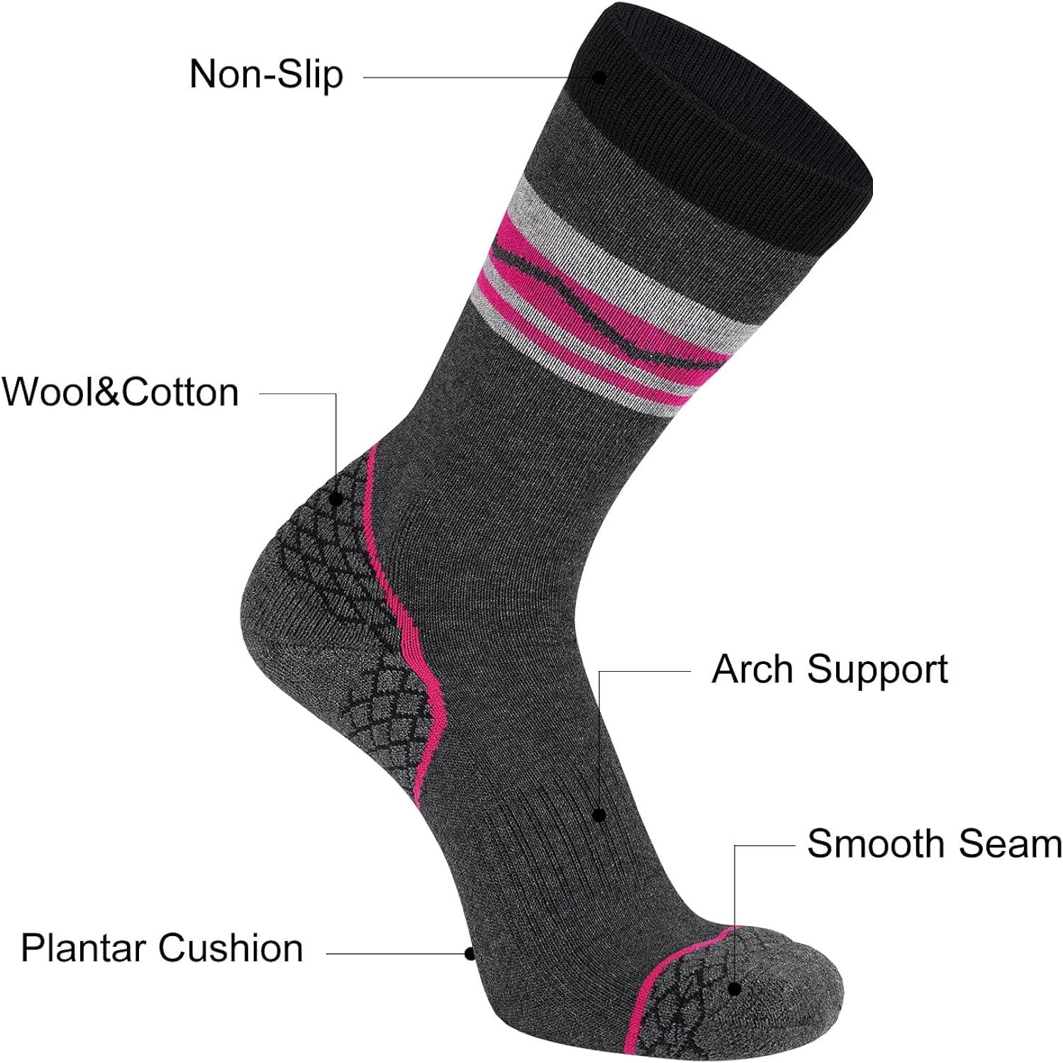 Anlisim Merino Wool Hiking Socks for Women Thermal Winter Warm Boot Work  Cushion Socks 5 Pairs