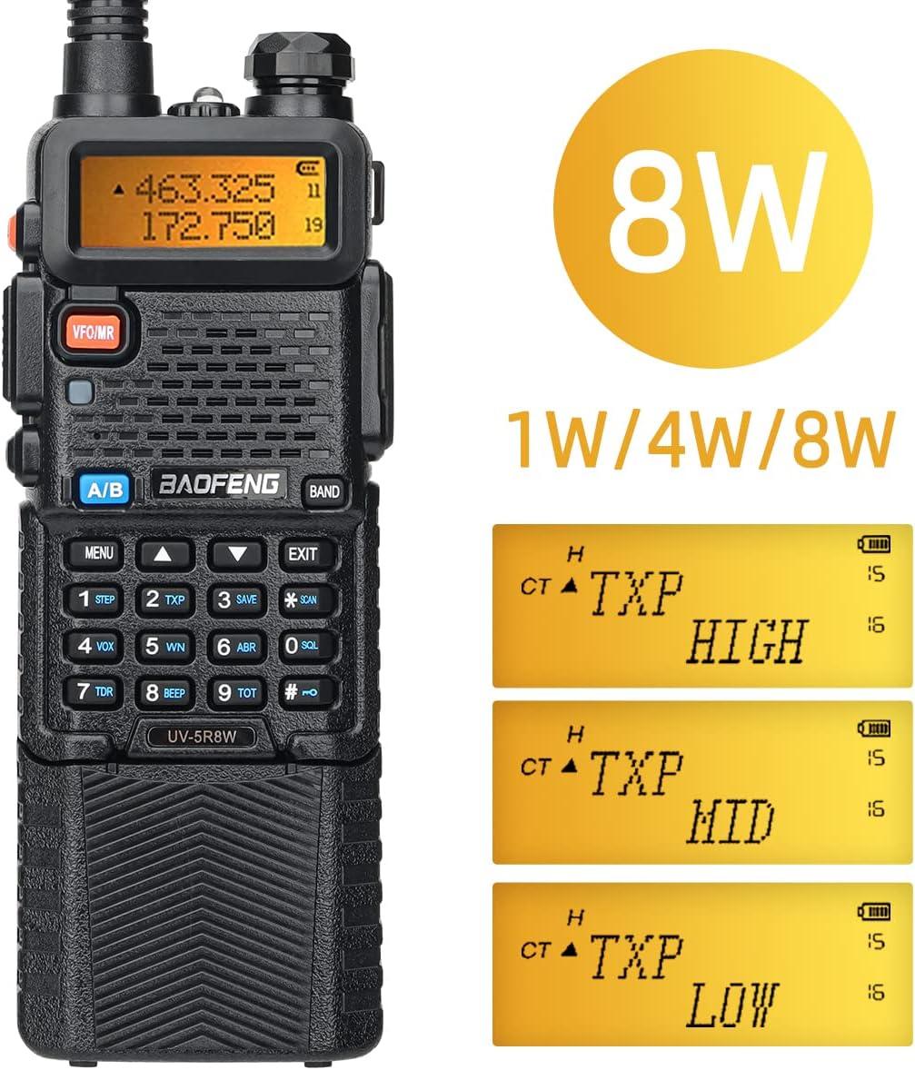 Baofeng 2 Pack UV-5R Plus 8W Ham Radio Dual Band VHF/UHF Amateur Two Way  Radio Handheld Long Range Walkie Talkies for Adults with Tactical High Gain