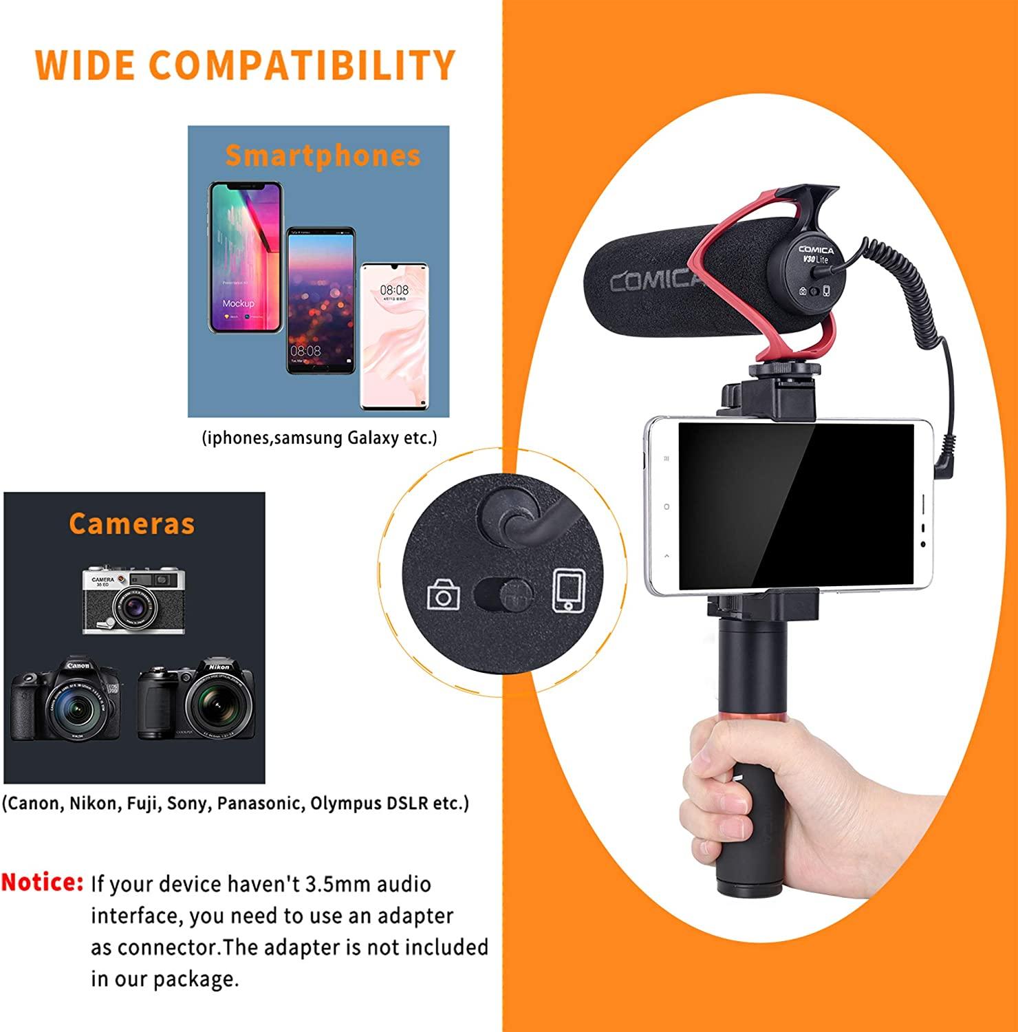 Comica CVM-VM10-K2 Smartphone Microphone with Tripod, Shotgun Video Mic for  iPhone and Android Phone, Vlogging Kit for  Recording Facebook