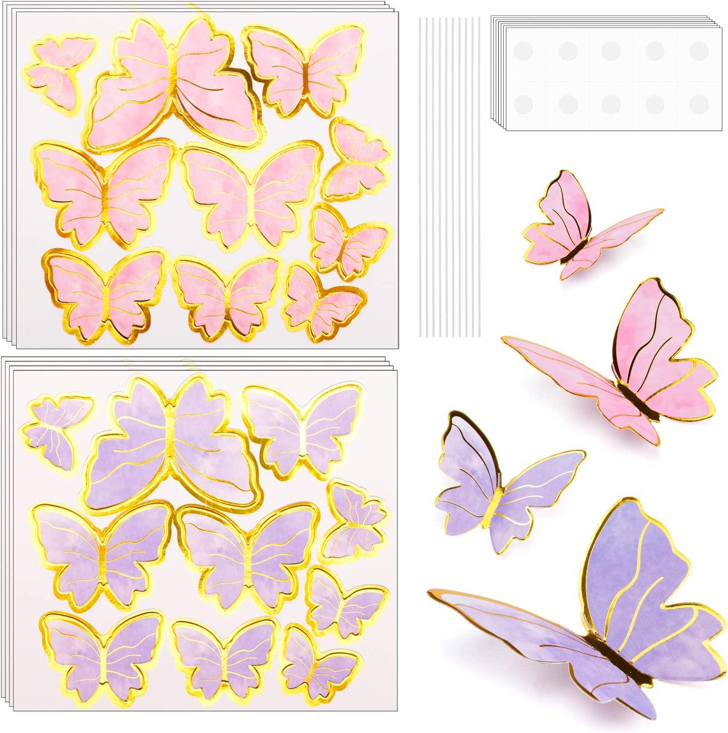 81 Pieces 3D Butterfly Cupcake Toppers Gold Round Happy Birthday Cake ...
