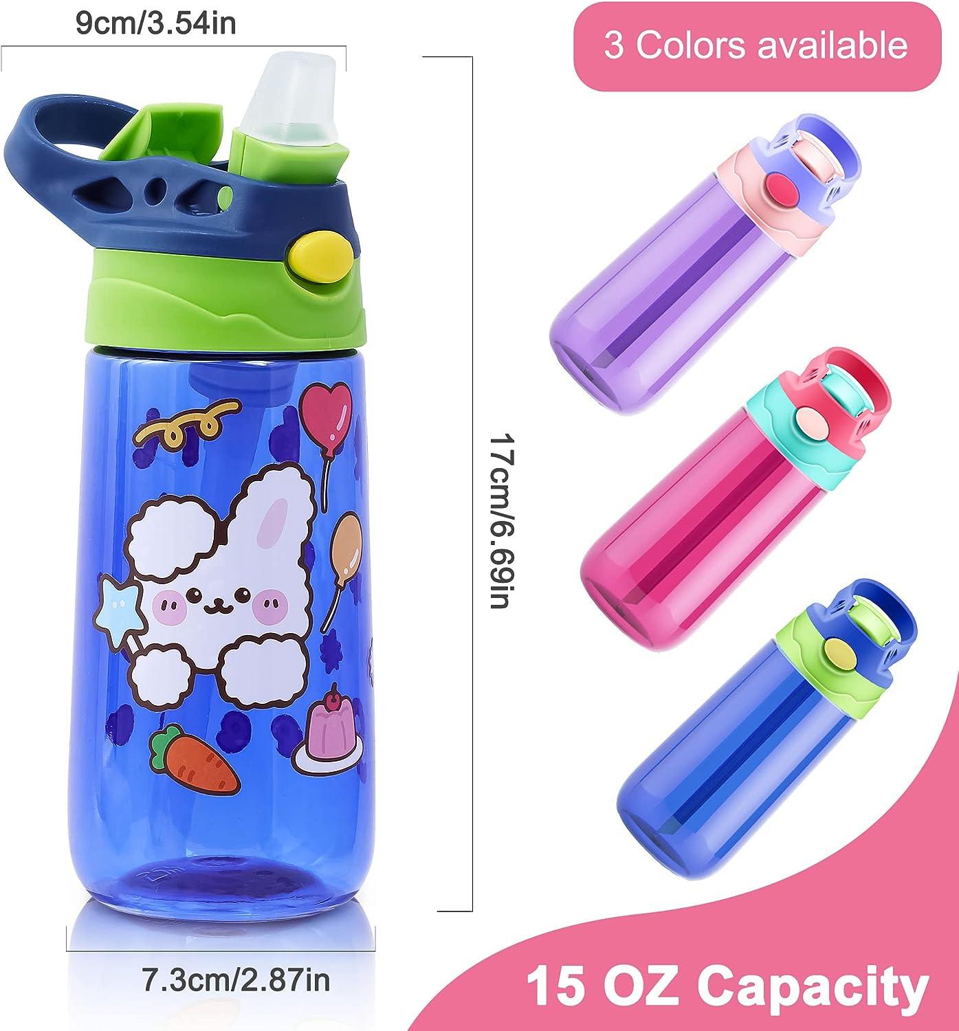  ROISDIYI Kids Water Bottle with Straw Spill Proof Toddler  Water Bottles for School 16 OZ 3 Pack, Ideal for Travel and Activities,  Easy Clean and Dishwasher Safe Press The Button