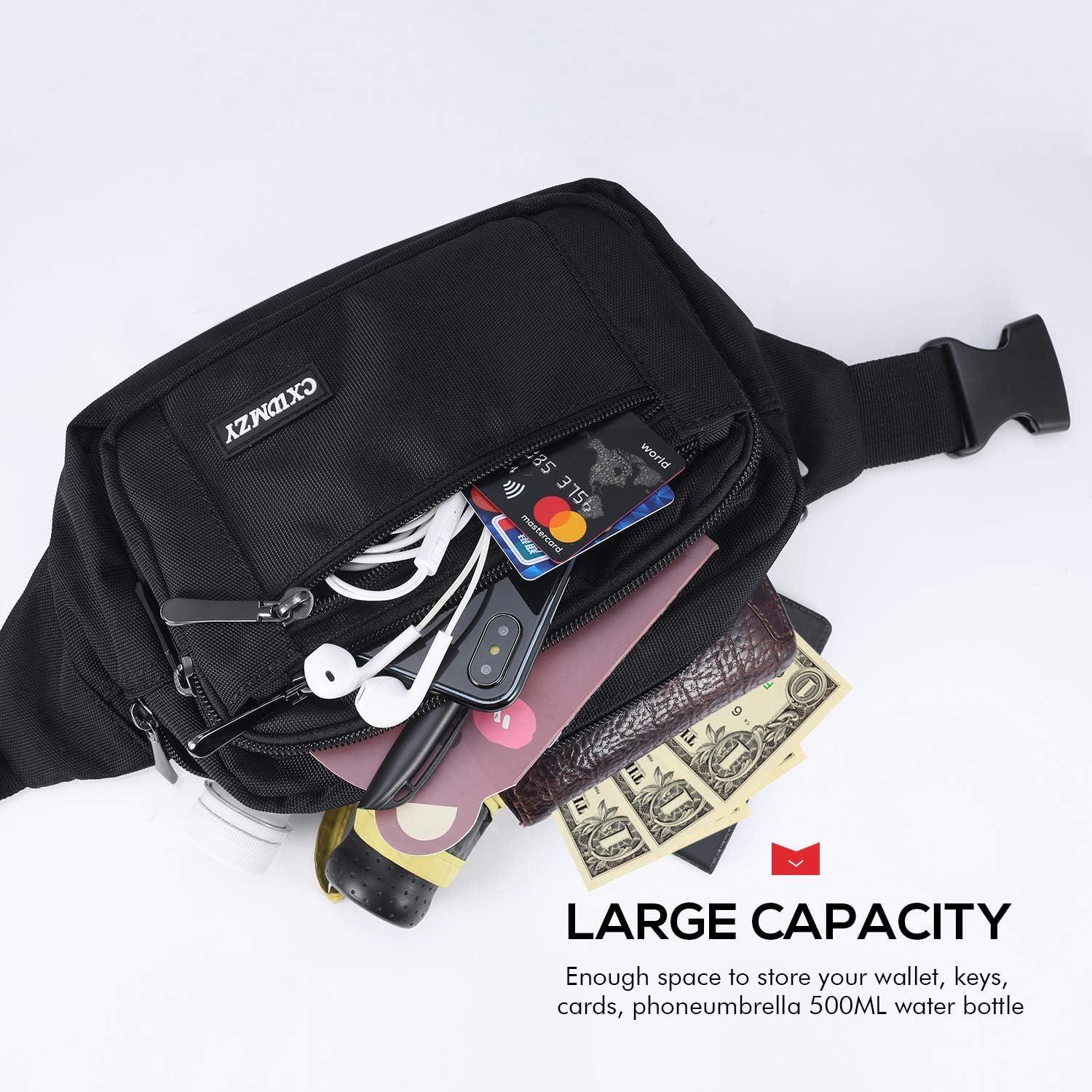 Large Black Waist Bag Fanny Pack for Men Women Belt Bag Pouch Hip Bum Bag  Chest Sling Bag with Adjustable Strap, Premium Waterproof Lightweight Fanny